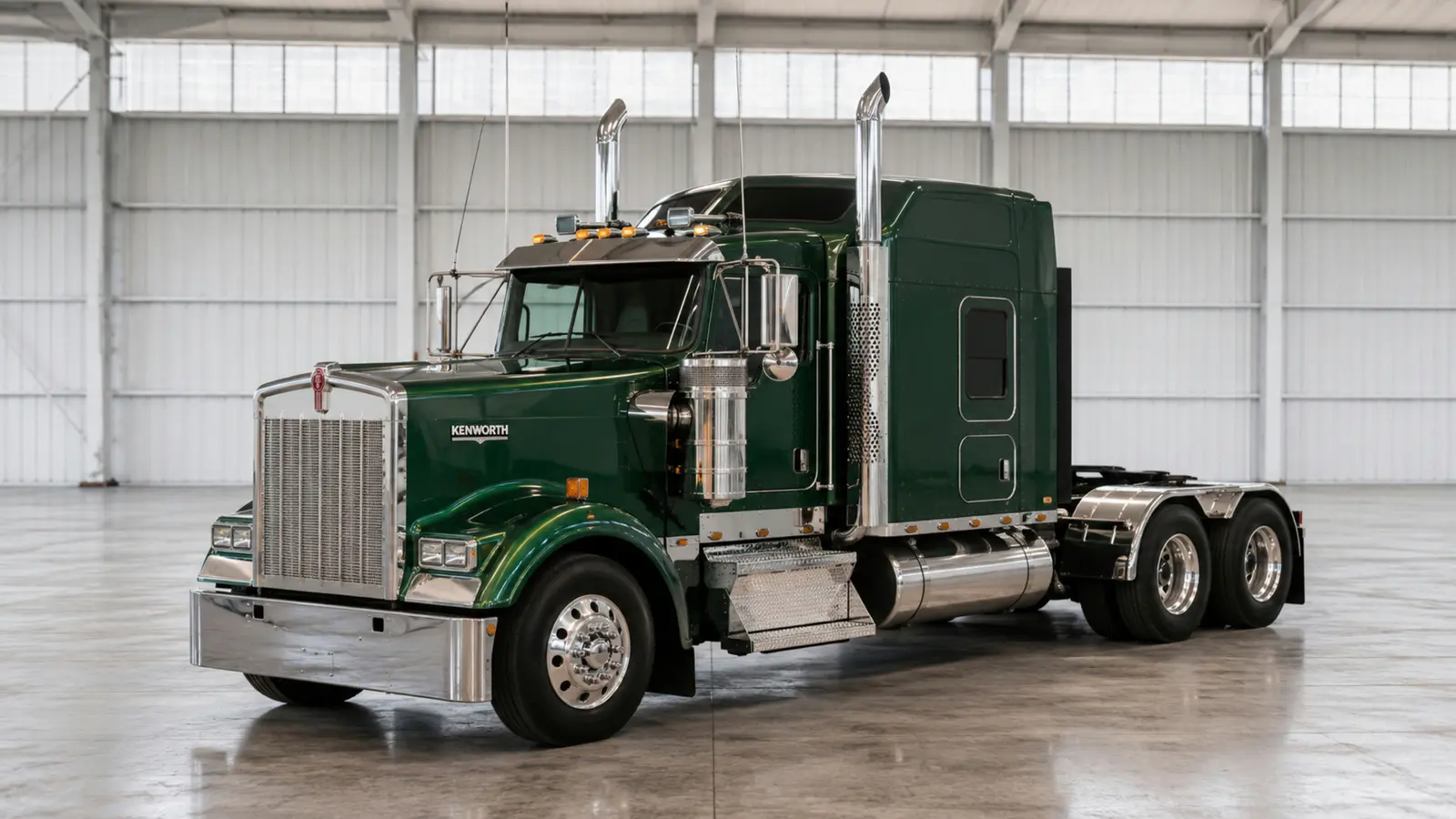 АВТО 1003183 тёмно-зелёный Kenworth W900 truck целиком премиальный кадр