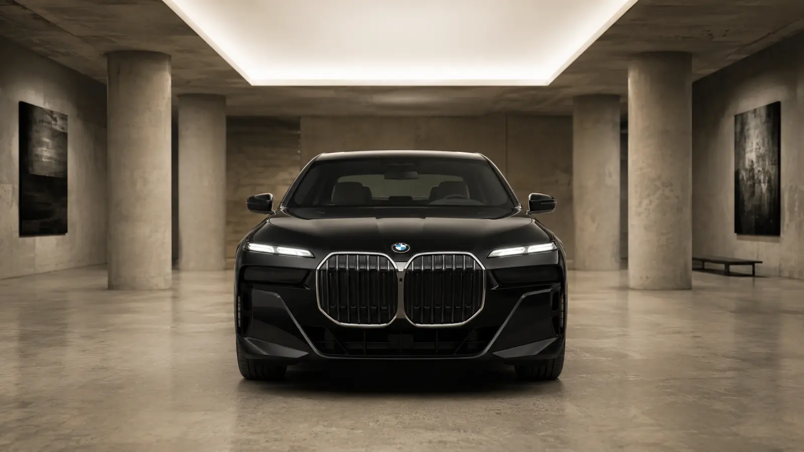 АВТО 1001977 чёрный BMW i7 в подземной арт-галерее