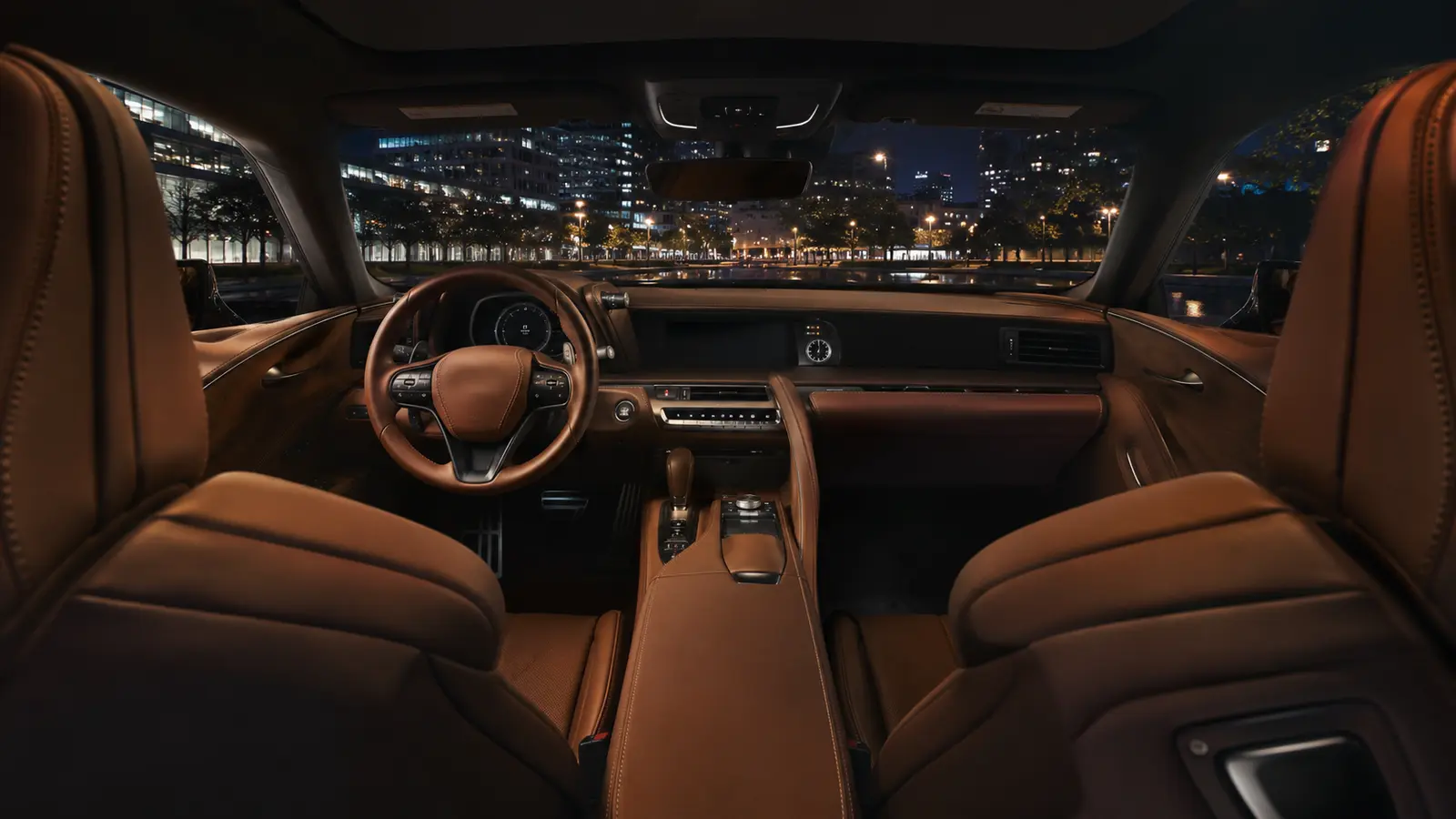 АВТО 1000682 салон Lexus LC с коричневой кожей и ночным городом