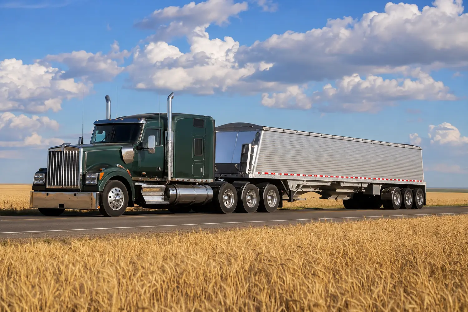 АВТО 1003686 зелёный Kenworth W990 с зерновым полуприцепом