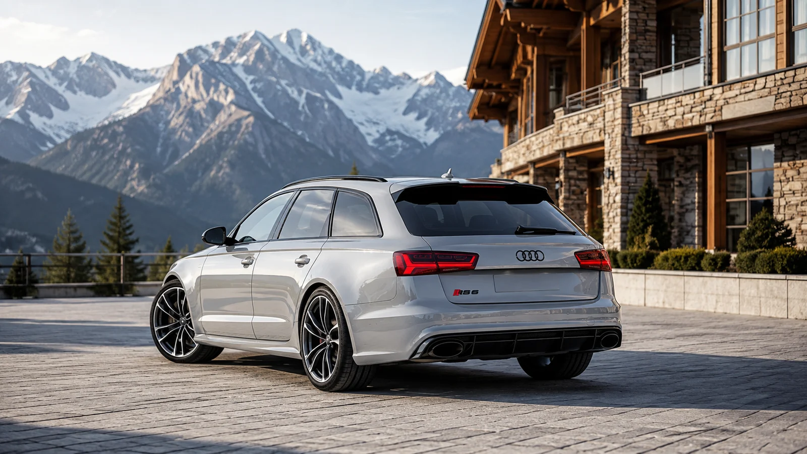 АВТО 1001249 серебристая Audi RS6 Avant на альпийской парковке
