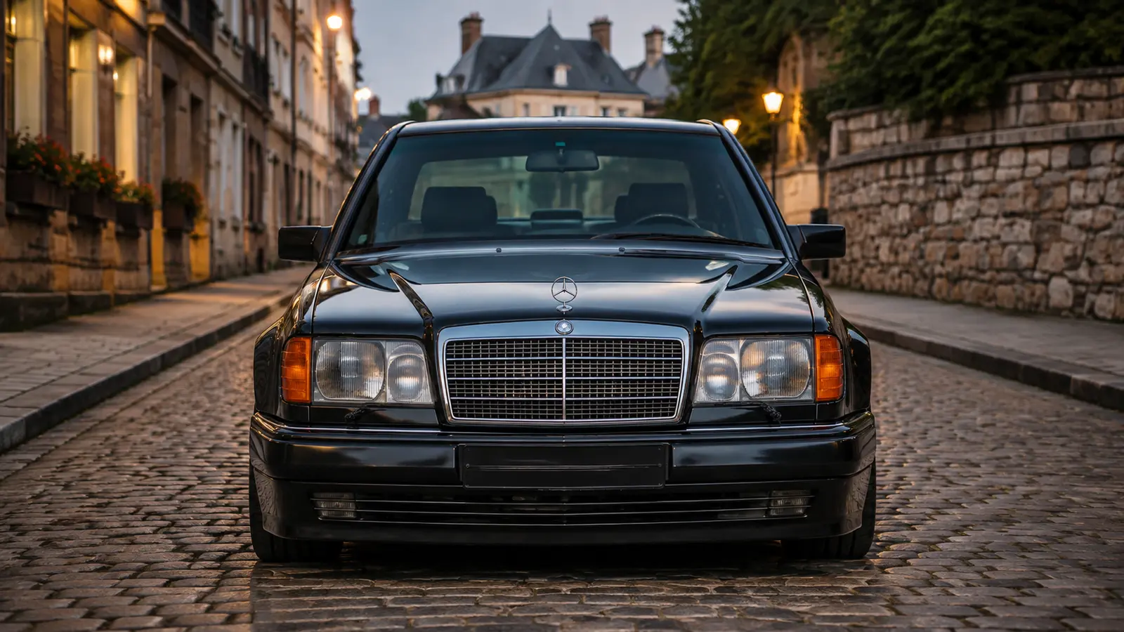 АВТО 1000417 чёрный Mercedes Benz 500E W124 вид спереди