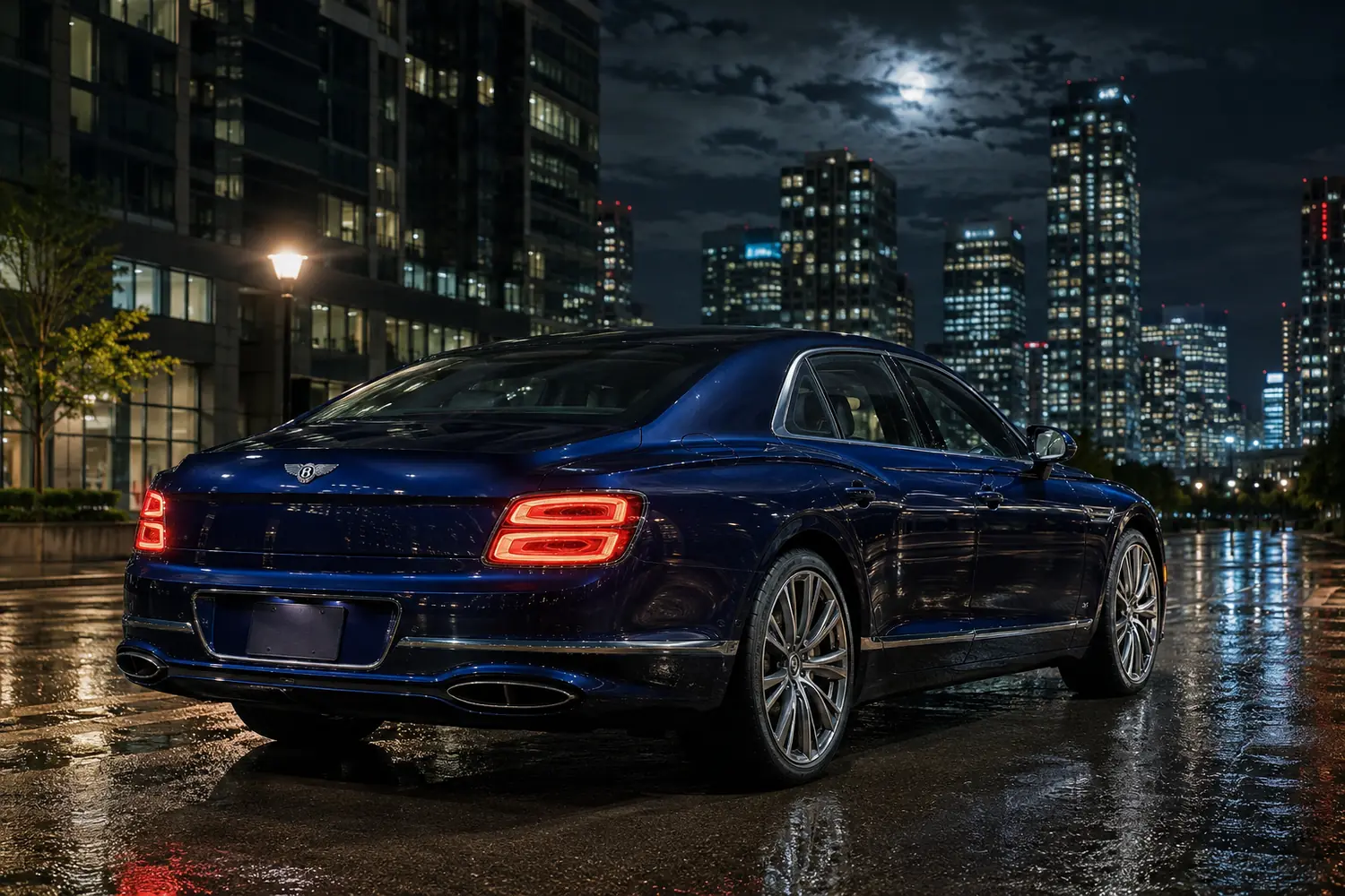 АВТО 1003771 тёмно синий Bentley Mulsanne в ночном Торонто