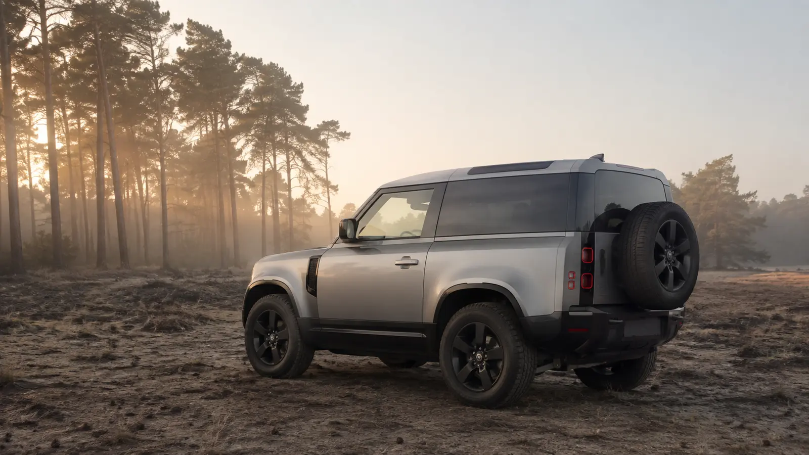 АВТО 1000255 серый Land Rover Defender 90 в туманном лесу
