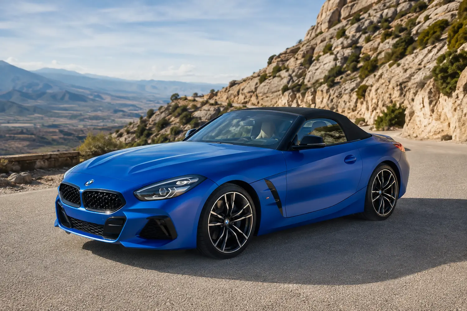 АВТО 1003764 синий BMW Z4 M40i на дороге у испанских скал
