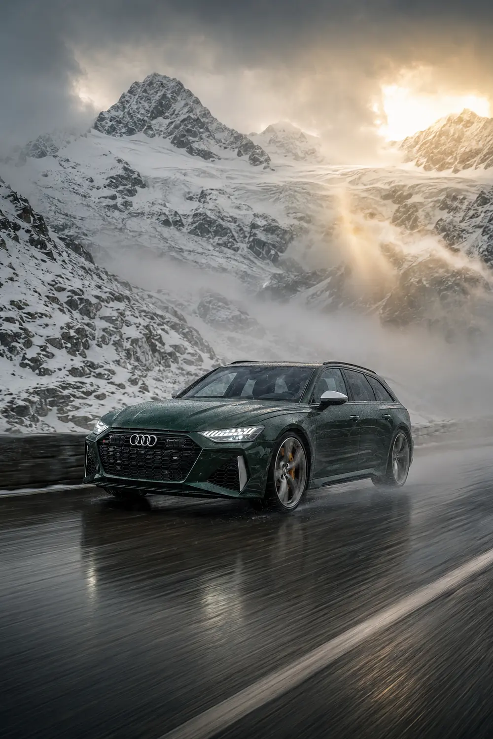 АВТО 1003508 зелёный Audi RS 6 Avant на ледниковом перевале