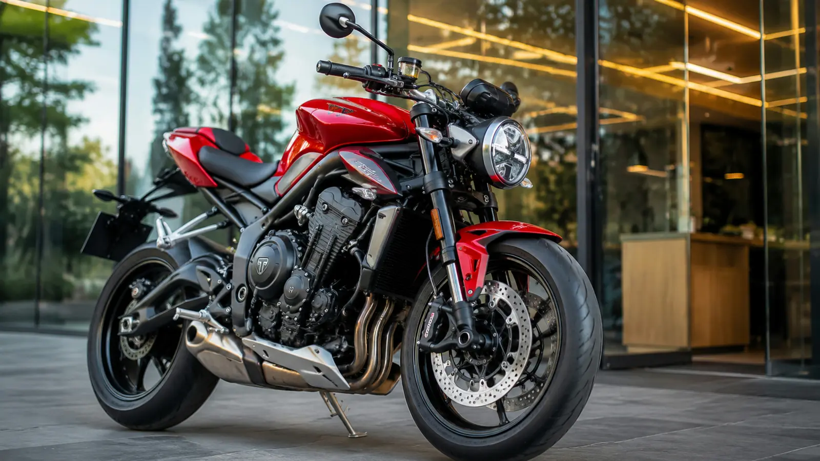 АВТО 1003033 красный Triumph Speed Triple крупно у стеклянного павильона