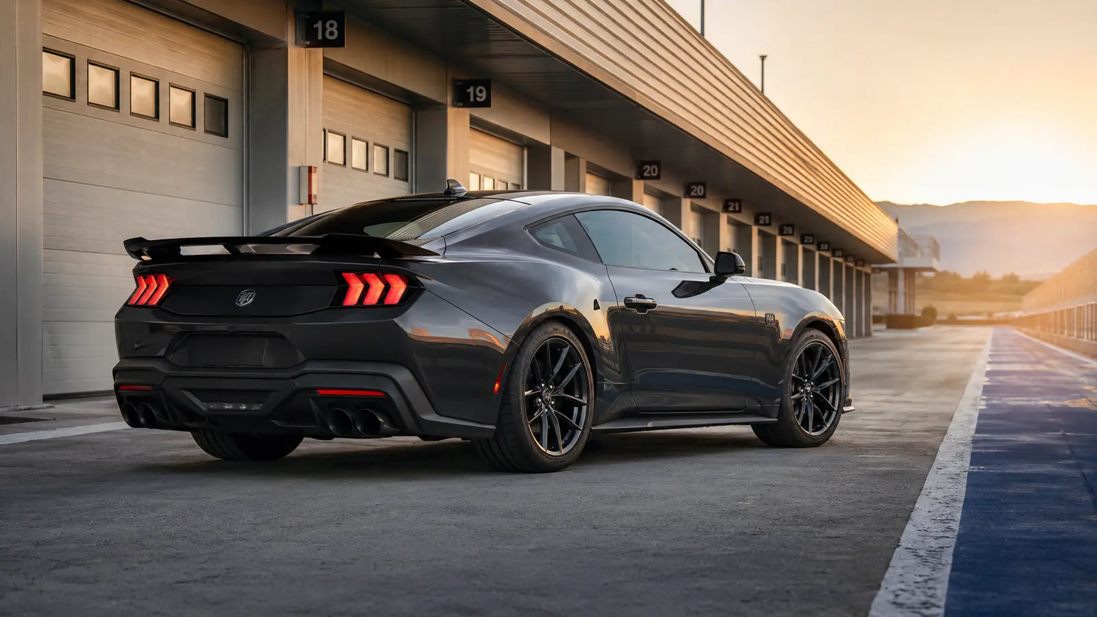 АВТО 1002259 графитовый Ford Mustang Dark Horse крупно на пит-лейне