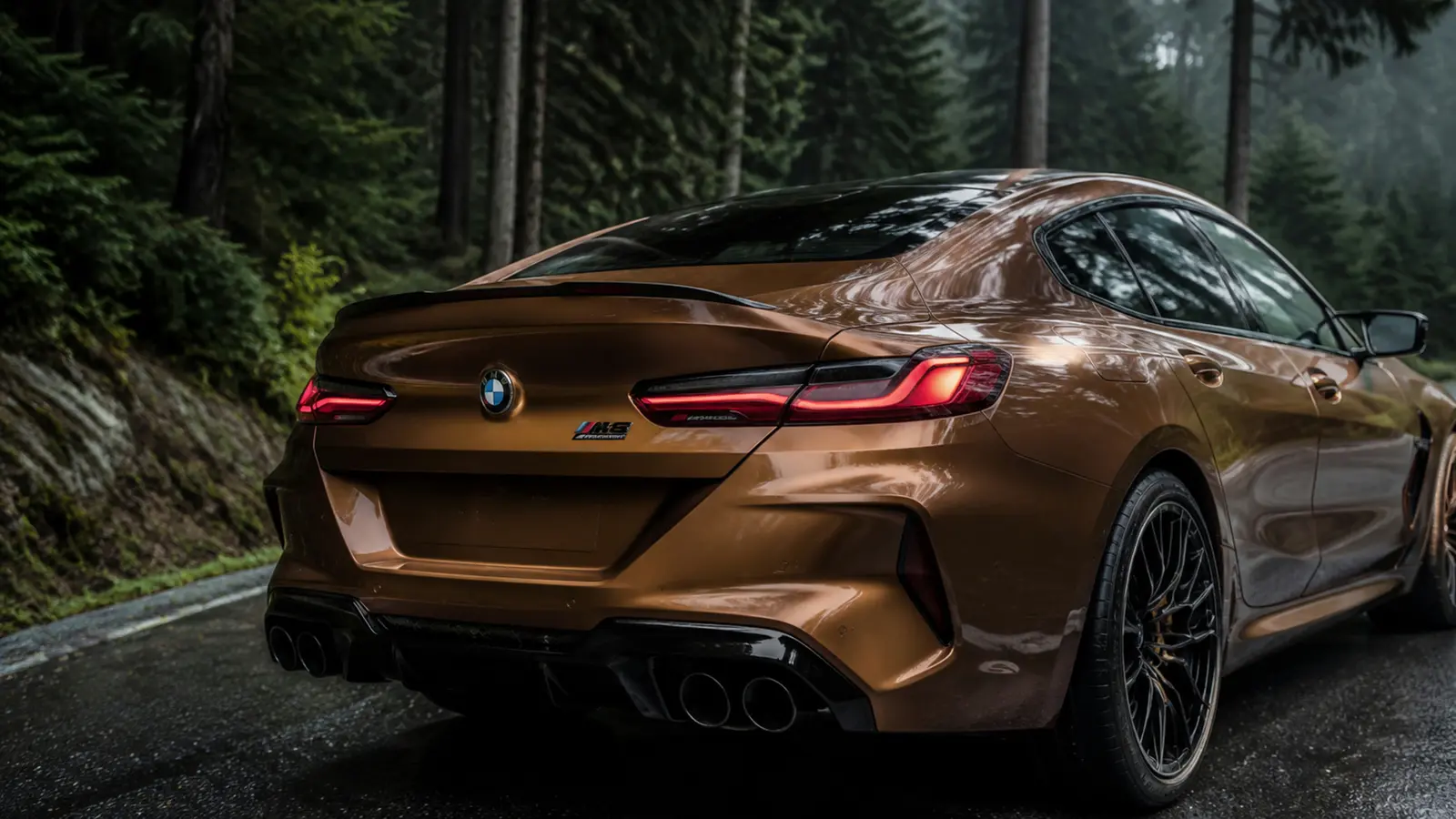 АВТО 1003244 бронзовый BMW M8 Competition Gran Coupe крупно заднее плечо телеобъективом