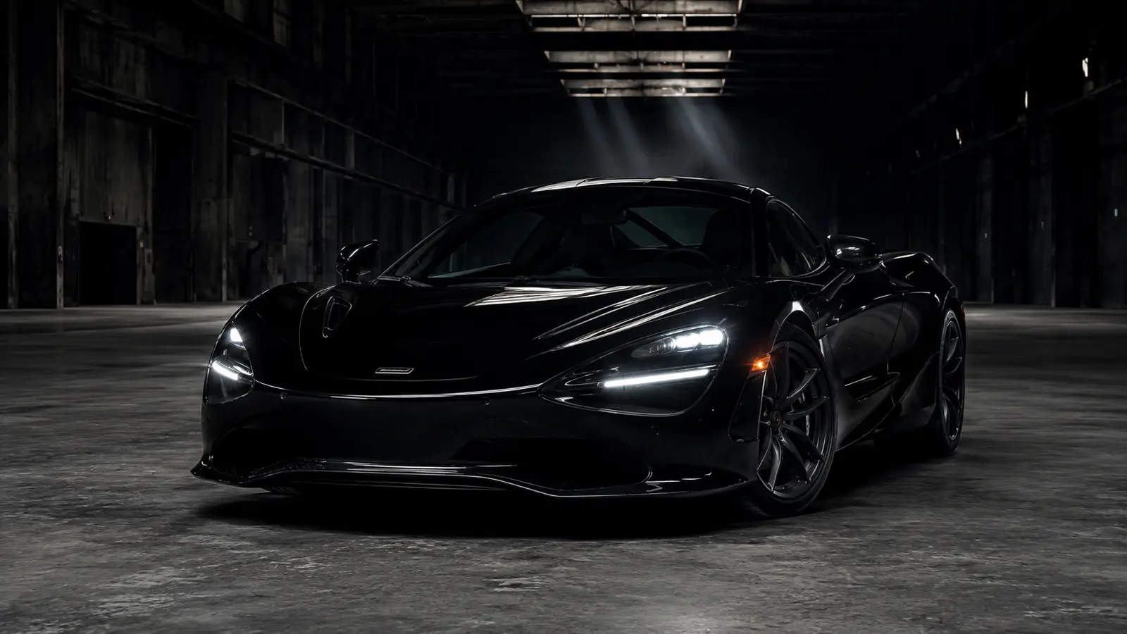 АВТО 1001611 чёрный McLaren 750S в тёмном ангаре