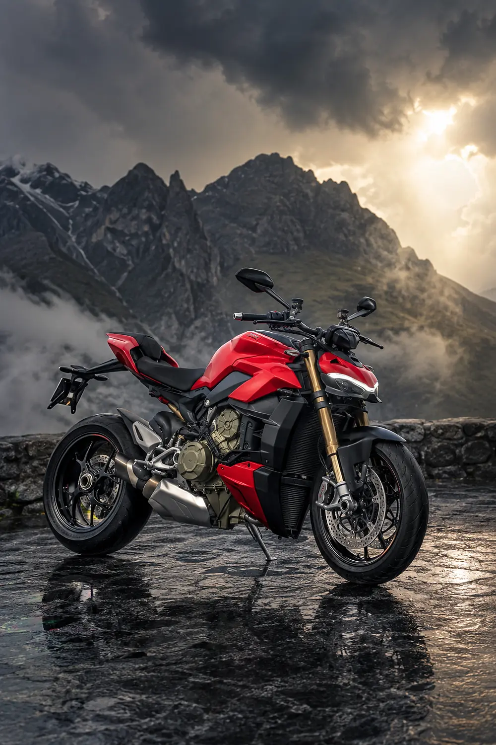 АВТО 1003481 красный Ducati Streetfighter V4 S после грозы