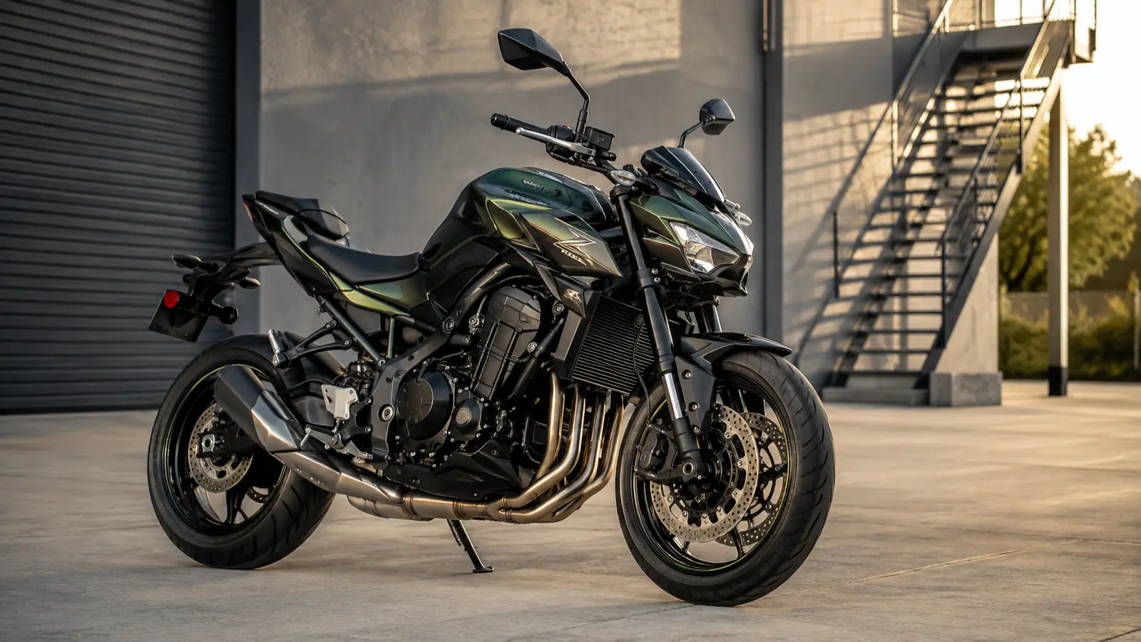 АВТО 1001832 зелёный Kawasaki Z900 в промышленном дворе