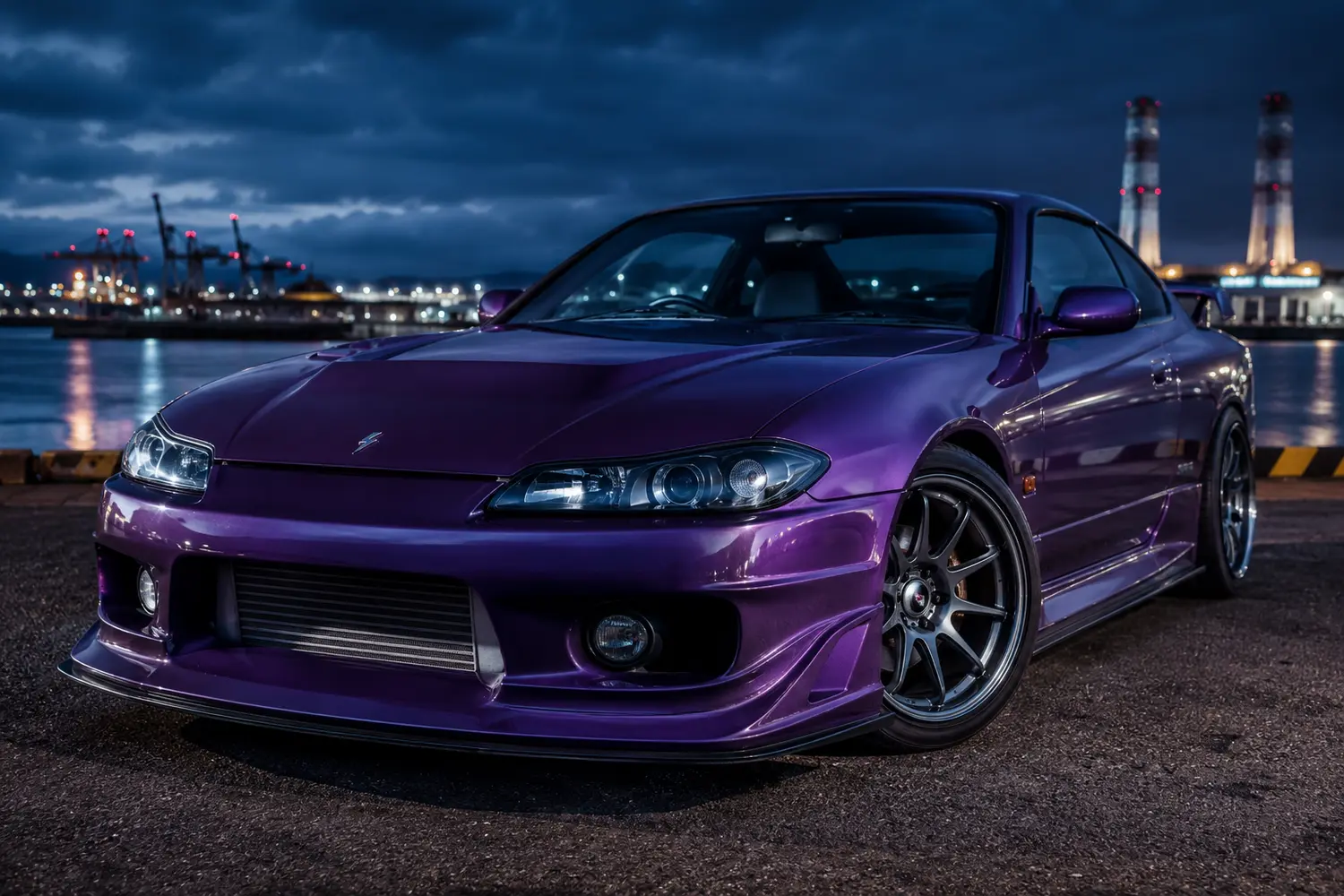 АВТО 1003917 фиолетовый Nissan Silvia S15 в порту Иокогамы