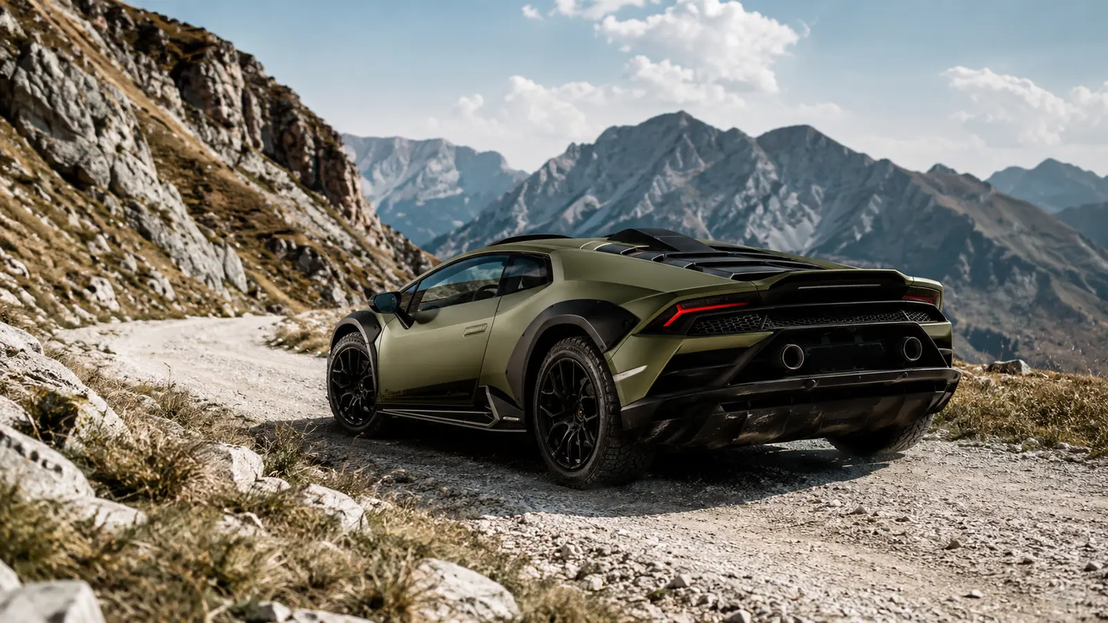 АВТО 1001147 зелёный Lamborghini Huracan Sterrato на гравийной дороге