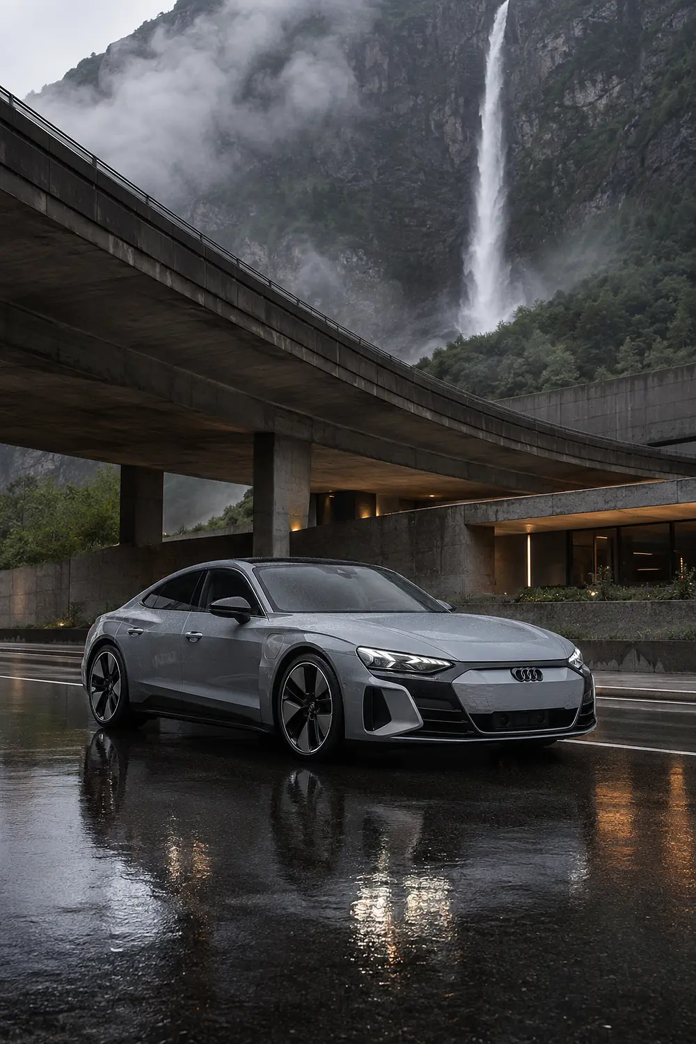 АВТО 1003518 серый Audi RS e-tron GT в дождливой архитектуре