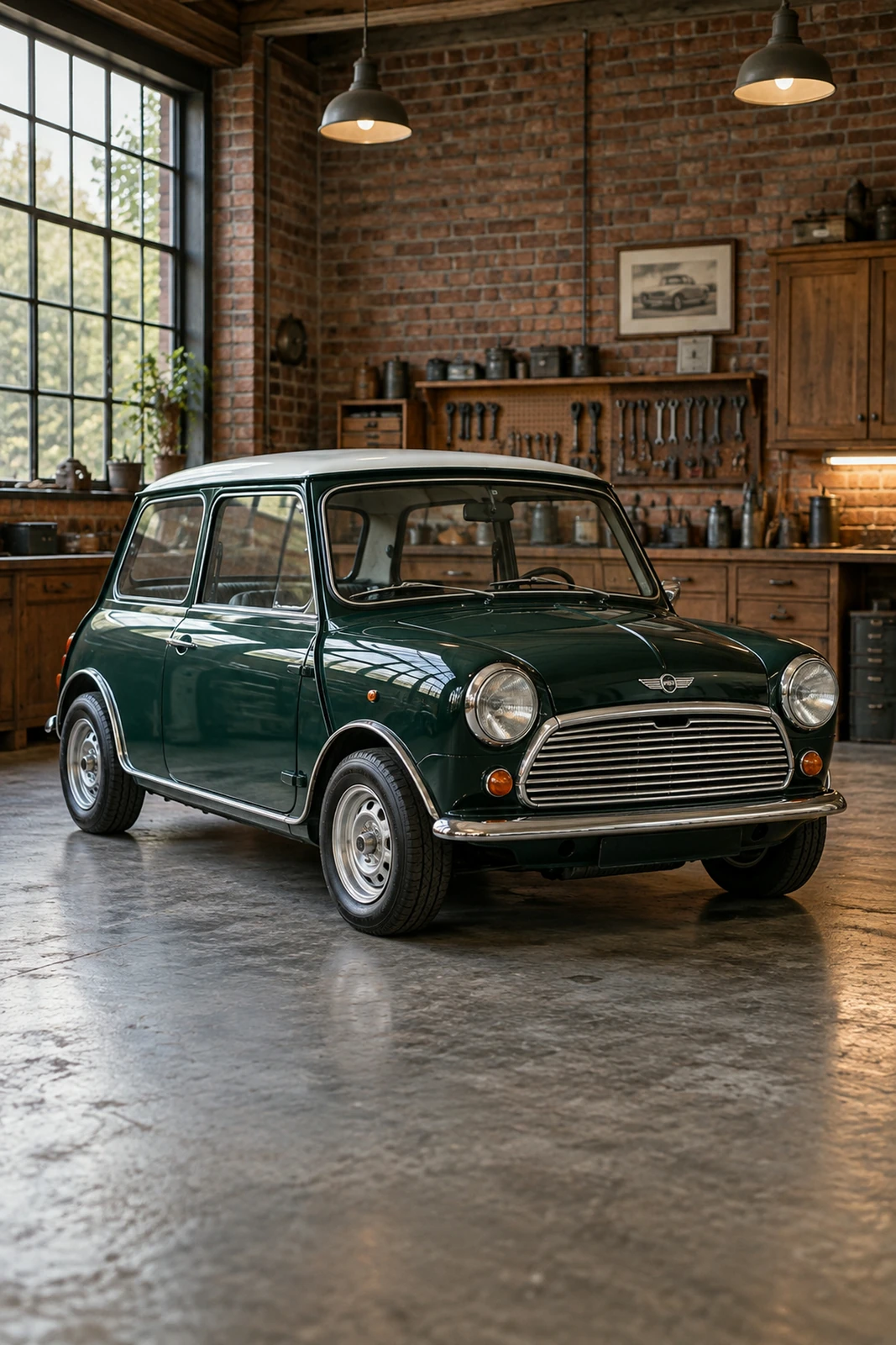 АВТО 1007627 зелёный Mini Cooper в классической мастерской