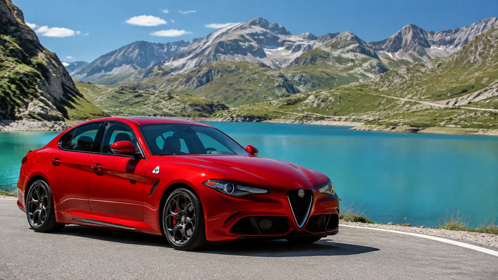 АВТО 1001390 красная Alfa Romeo Giulia у горного озера