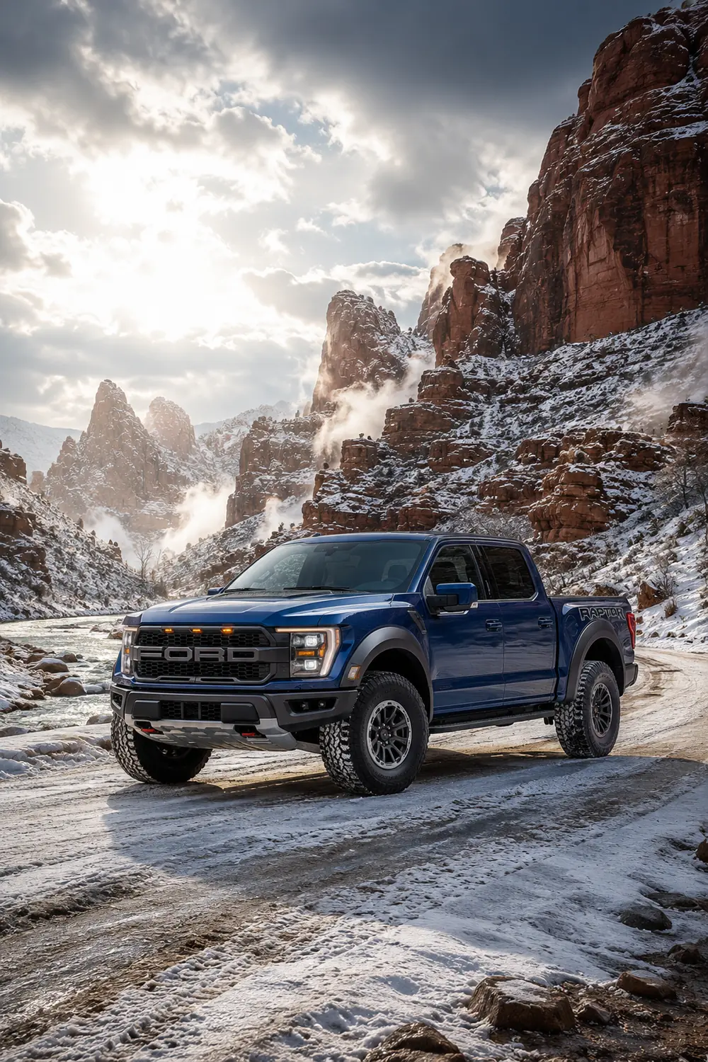 АВТО 1003858 синий Ford F150 Raptor R в зимнем каньоне