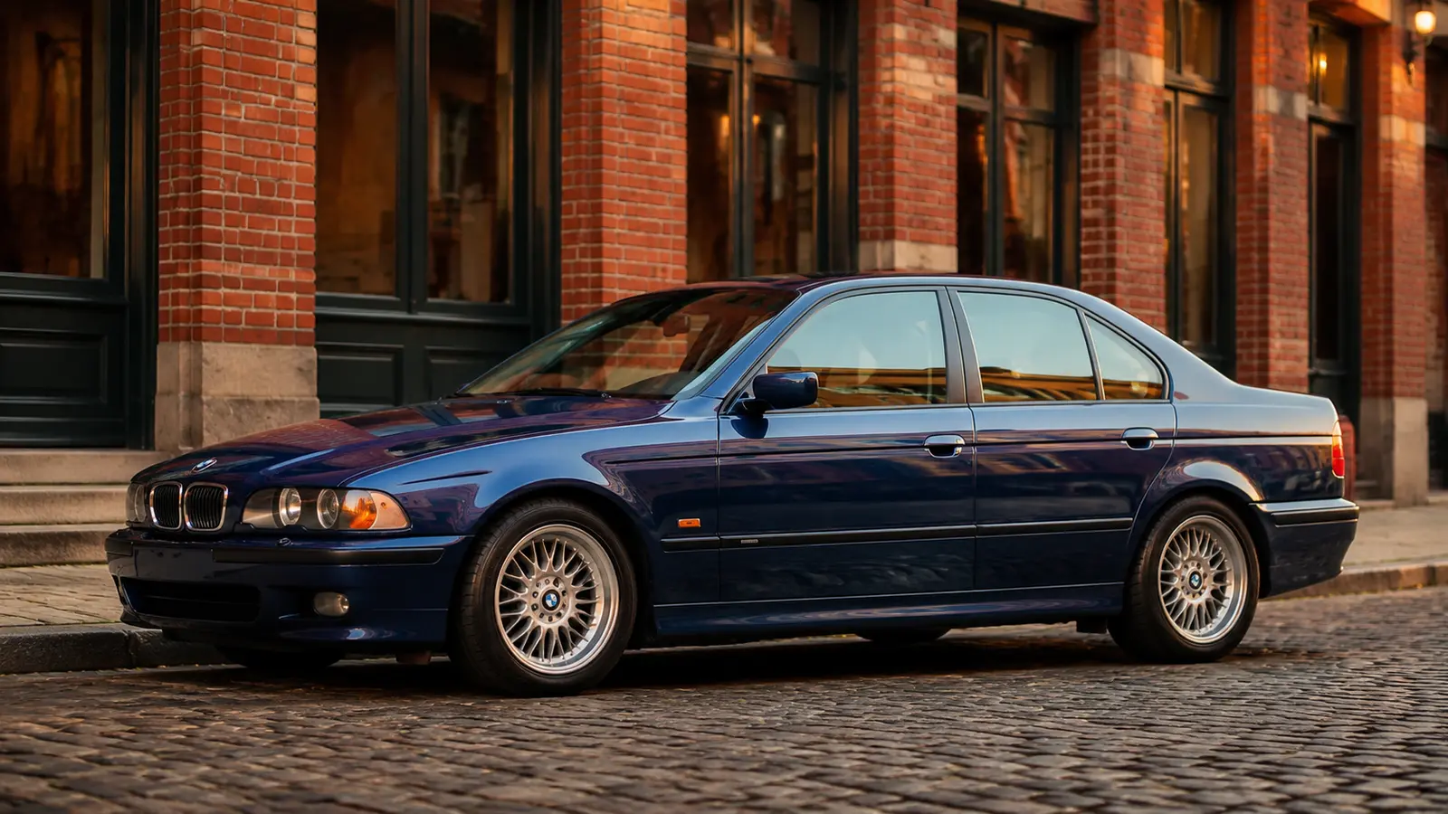 АВТО 1000494 синий BMW 540i E39 у кирпичного здания