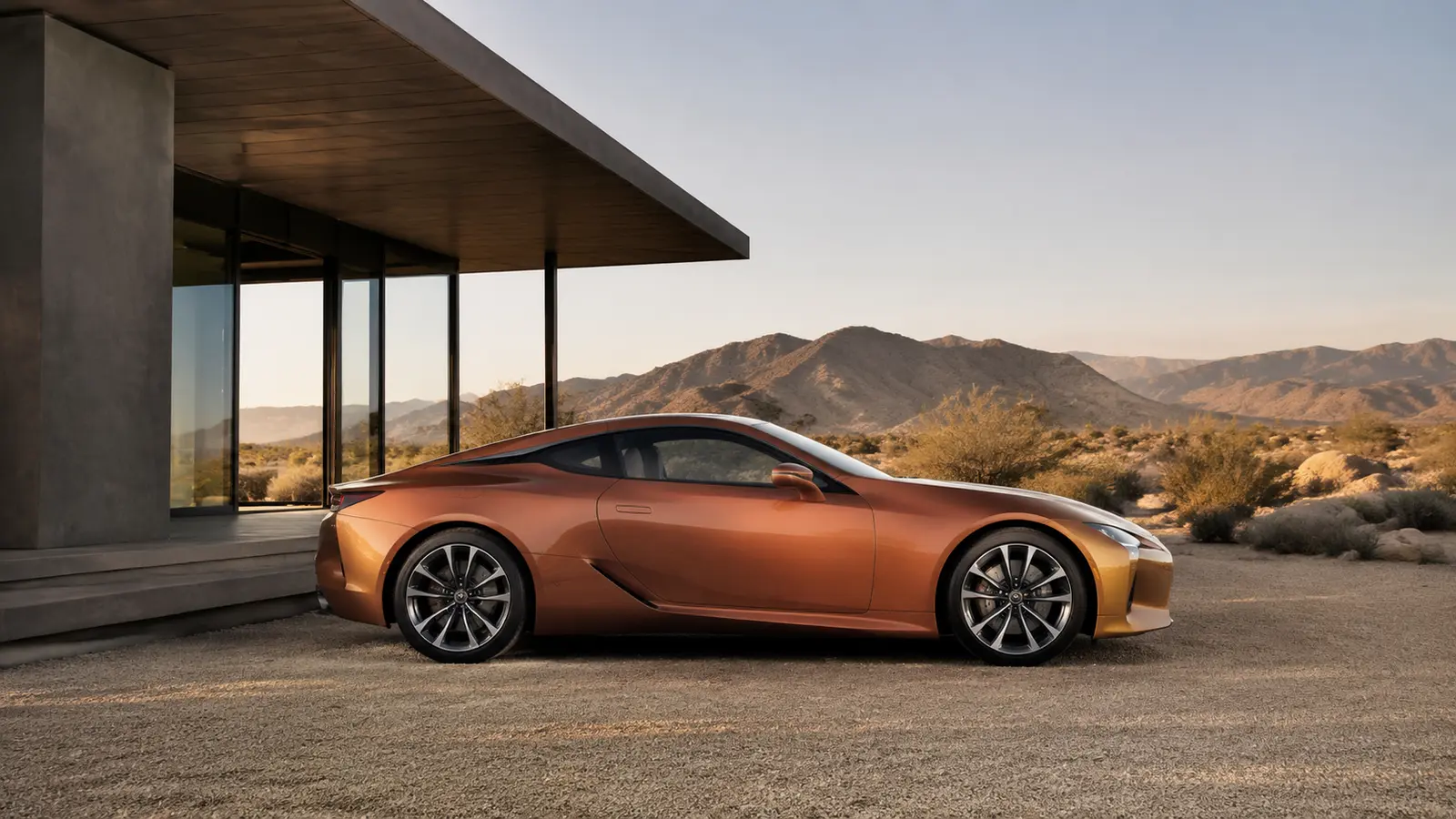 АВТО 1001304 Медный Lexus LC 500 у пустынного павильона