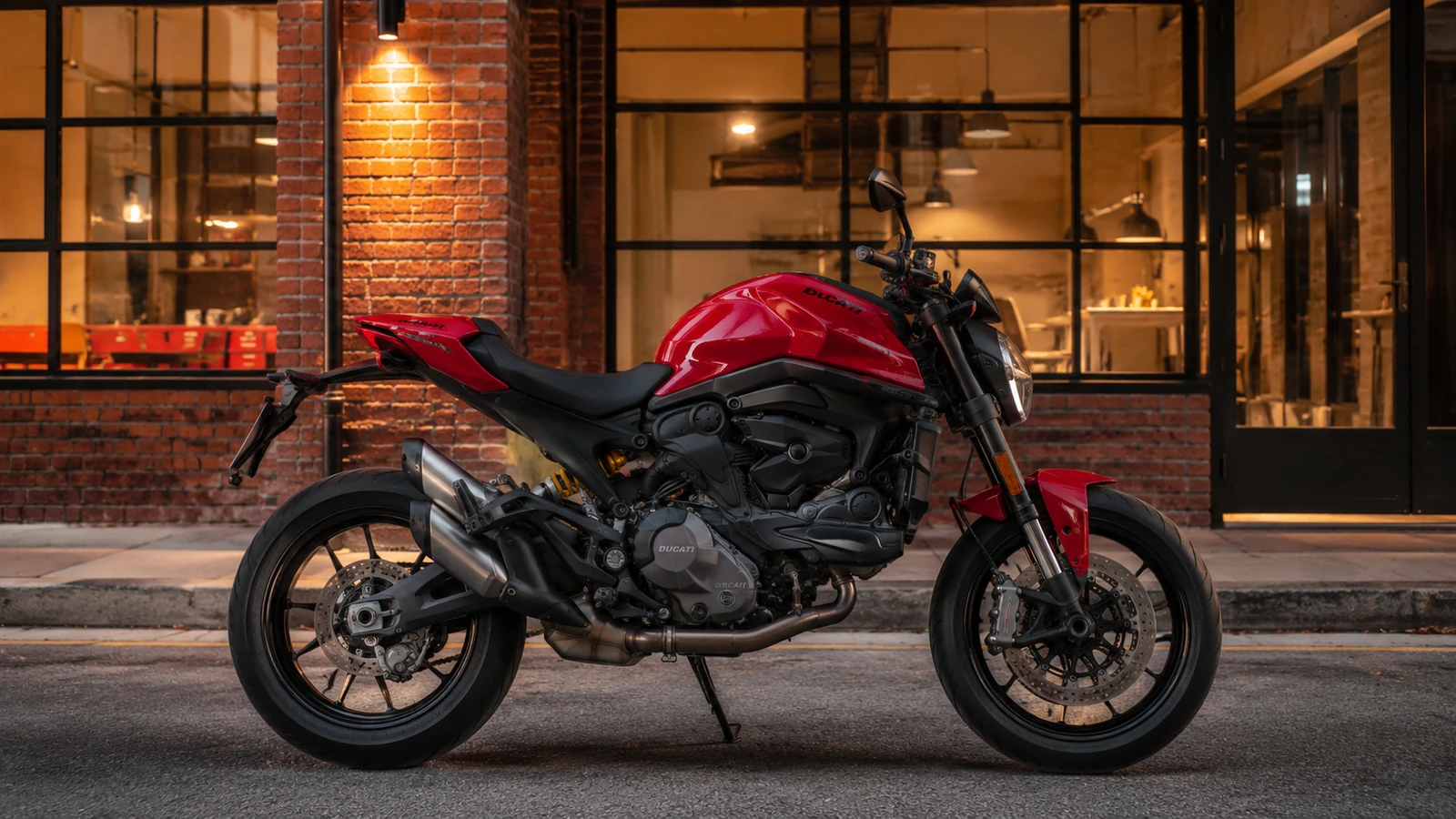 АВТО 1000794 красный Ducati Monster у кирпичной студии