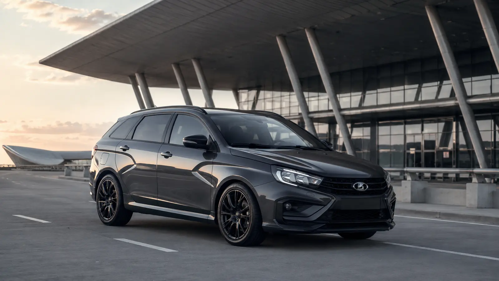 АВТО 1001130 графитовая русская Vesta SW Sport у аэропорта