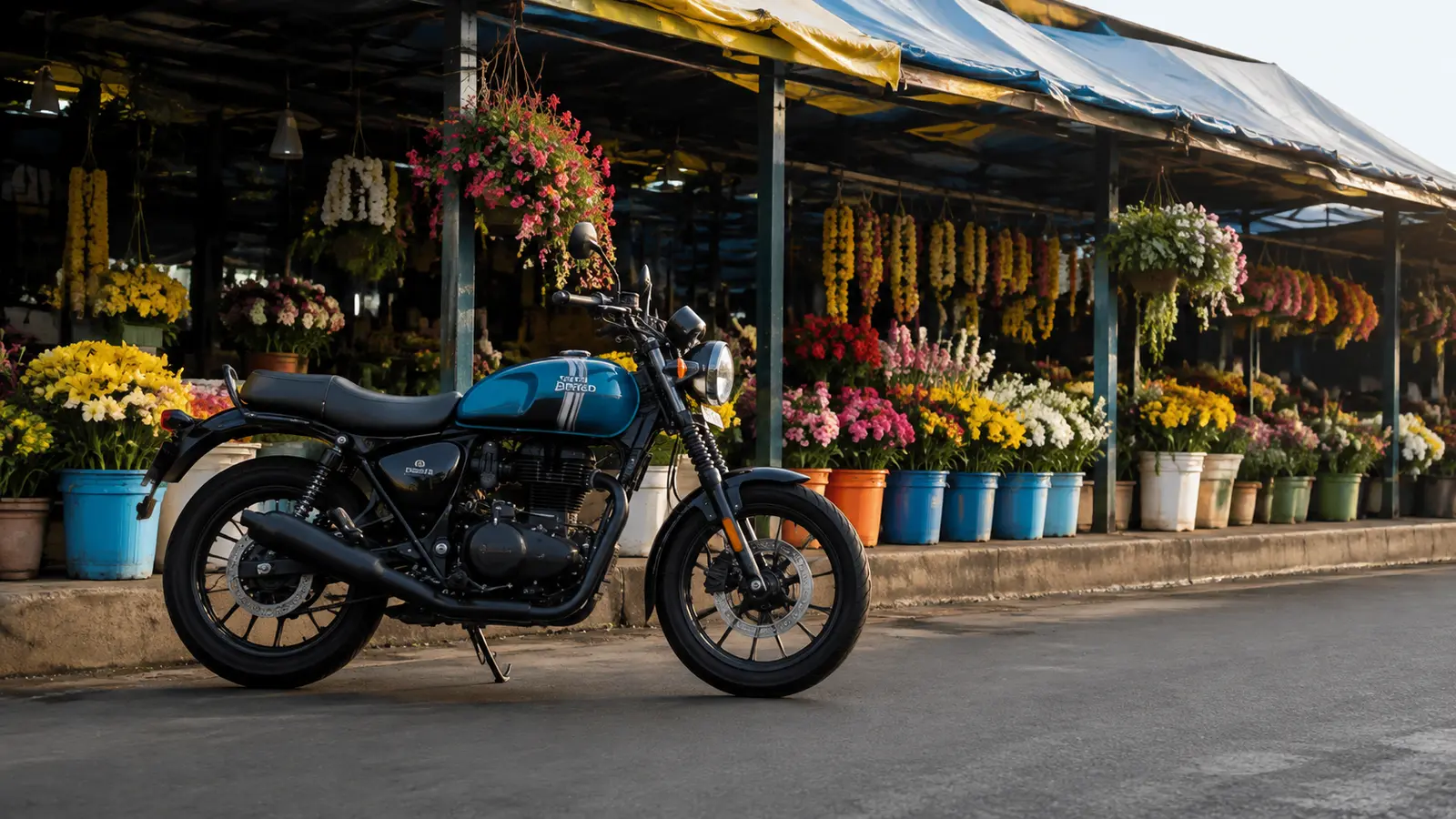 АВТО 1001570 Синий Royal Enfield Hunter 350 у цветочного рынка
