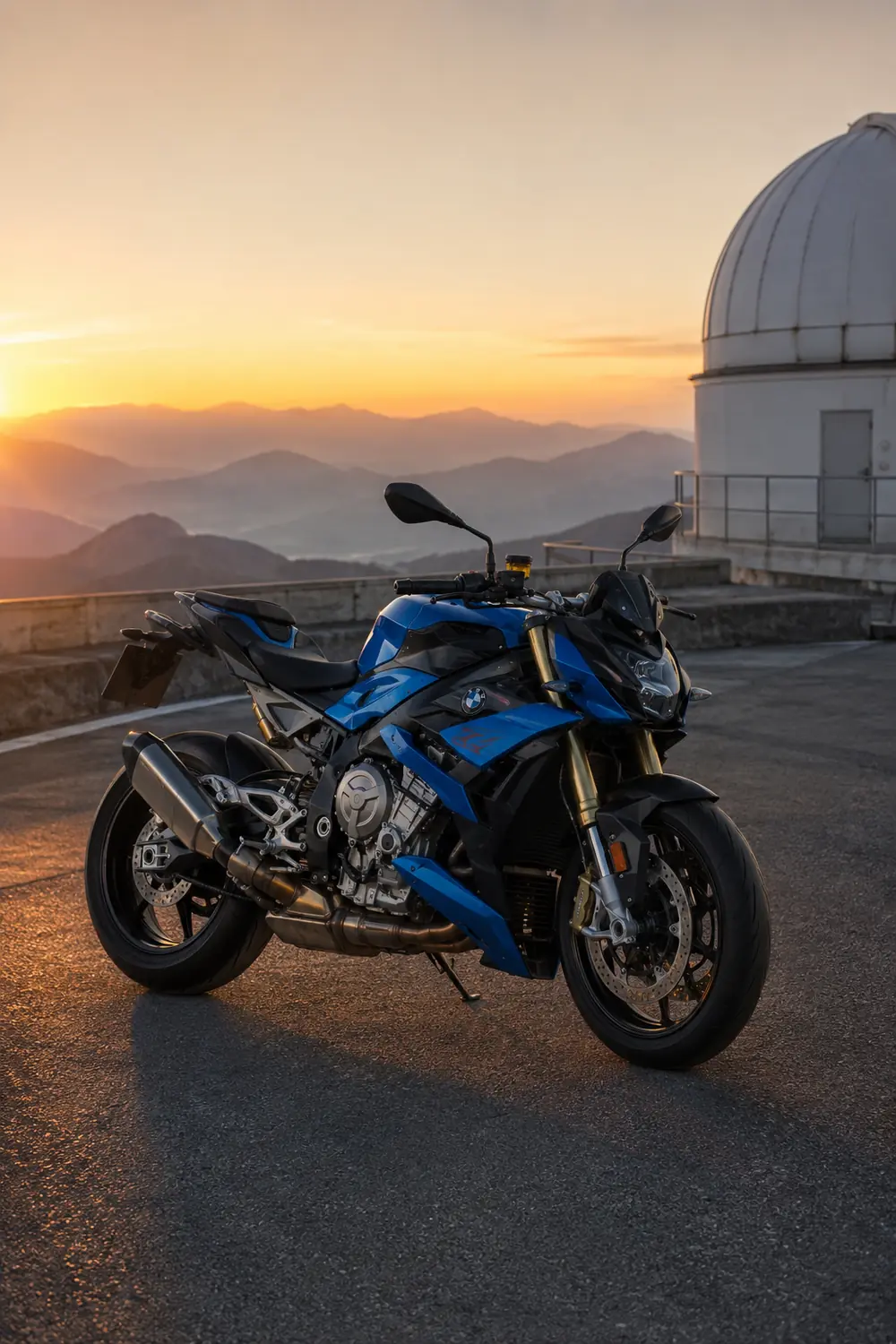 АВТО 1003791 синий BMW S1000R у горной обсерватории
