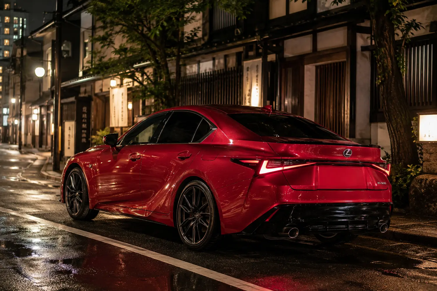 АВТО 1003820 красный Lexus IS500 на ночной городской улице