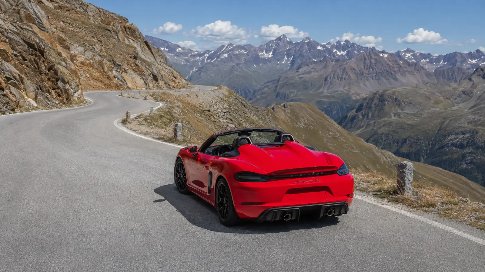 АВТО 1001193 красный Porsche 718 Spyder RS на горном перевале