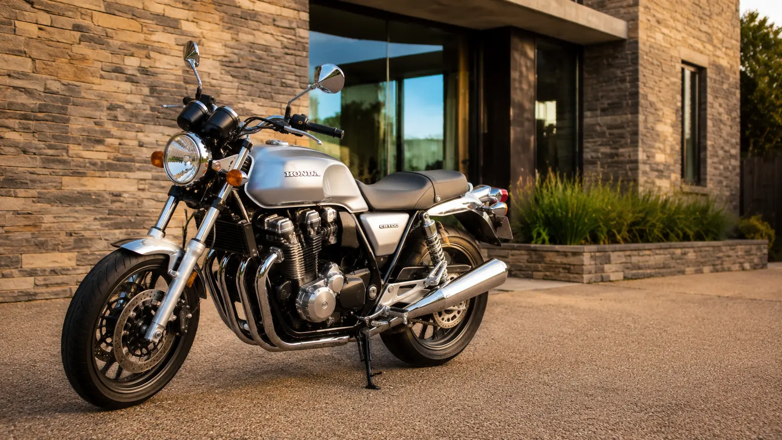 АВТО 1001721 серебристый Honda CB1100 у каменного дома