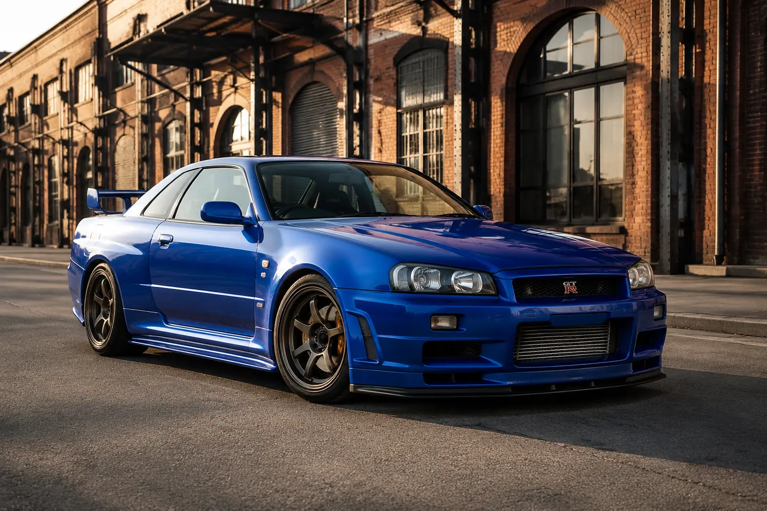 АВТО 1003827 синий Nissan Skyline GT R R34 в индустриальном квартале