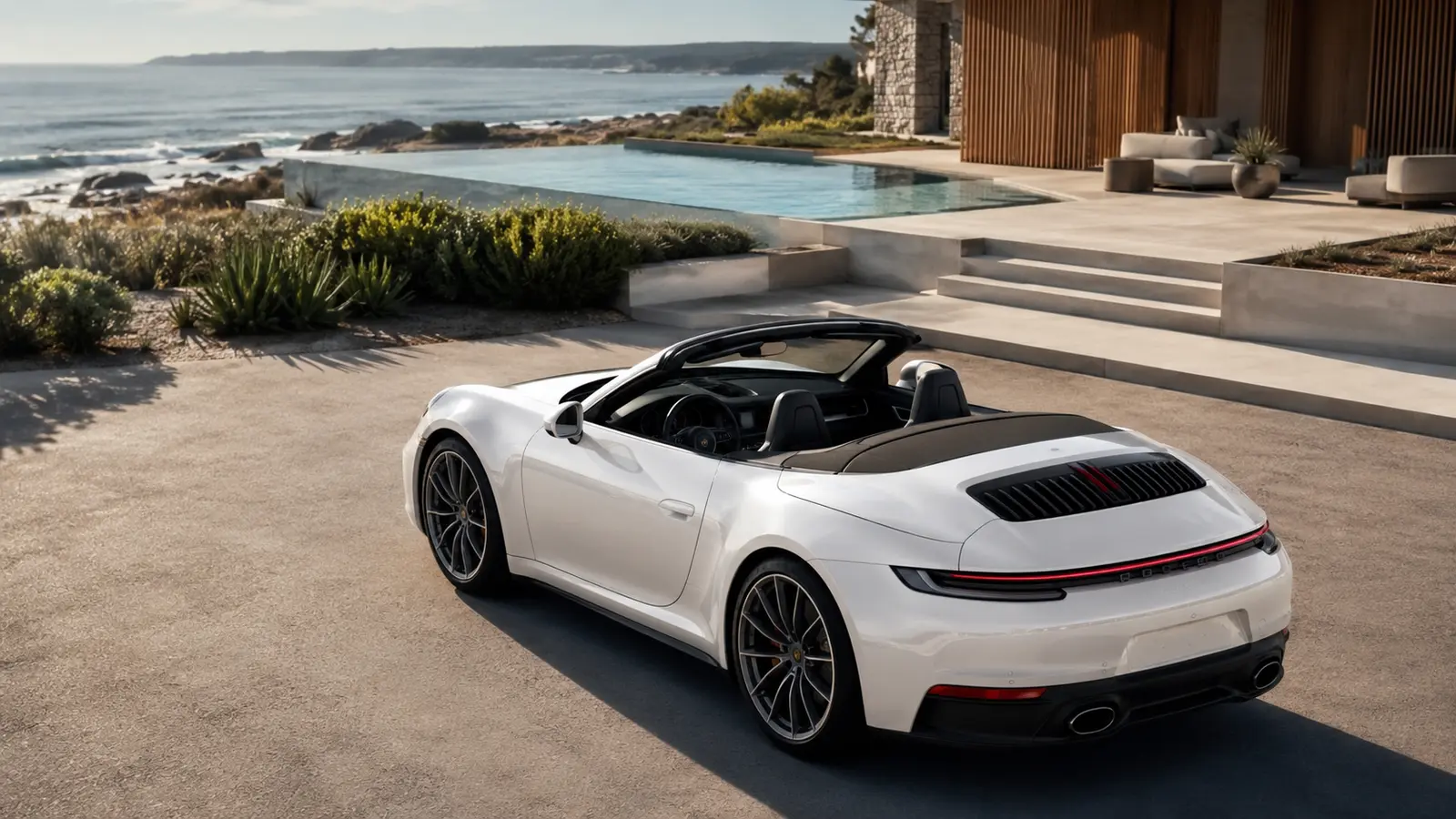 АВТО 1001174 белый Porsche 911 Cabriolet у курорта