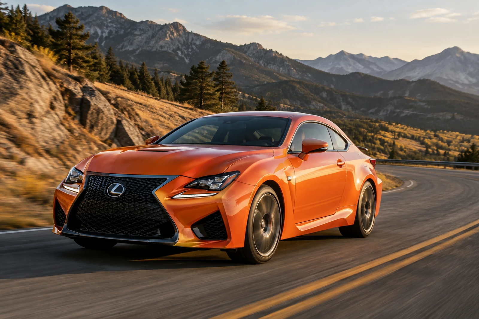 АВТО 1007660 оранжевый Lexus RC F на горной дороге