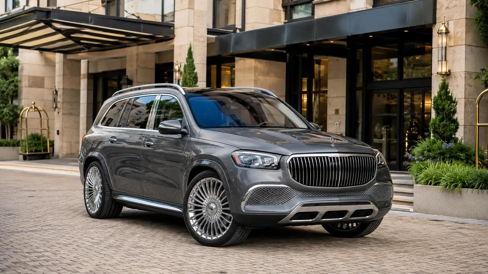 АВТО 1000472 серый Mercedes Maybach GLS 600 у отеля