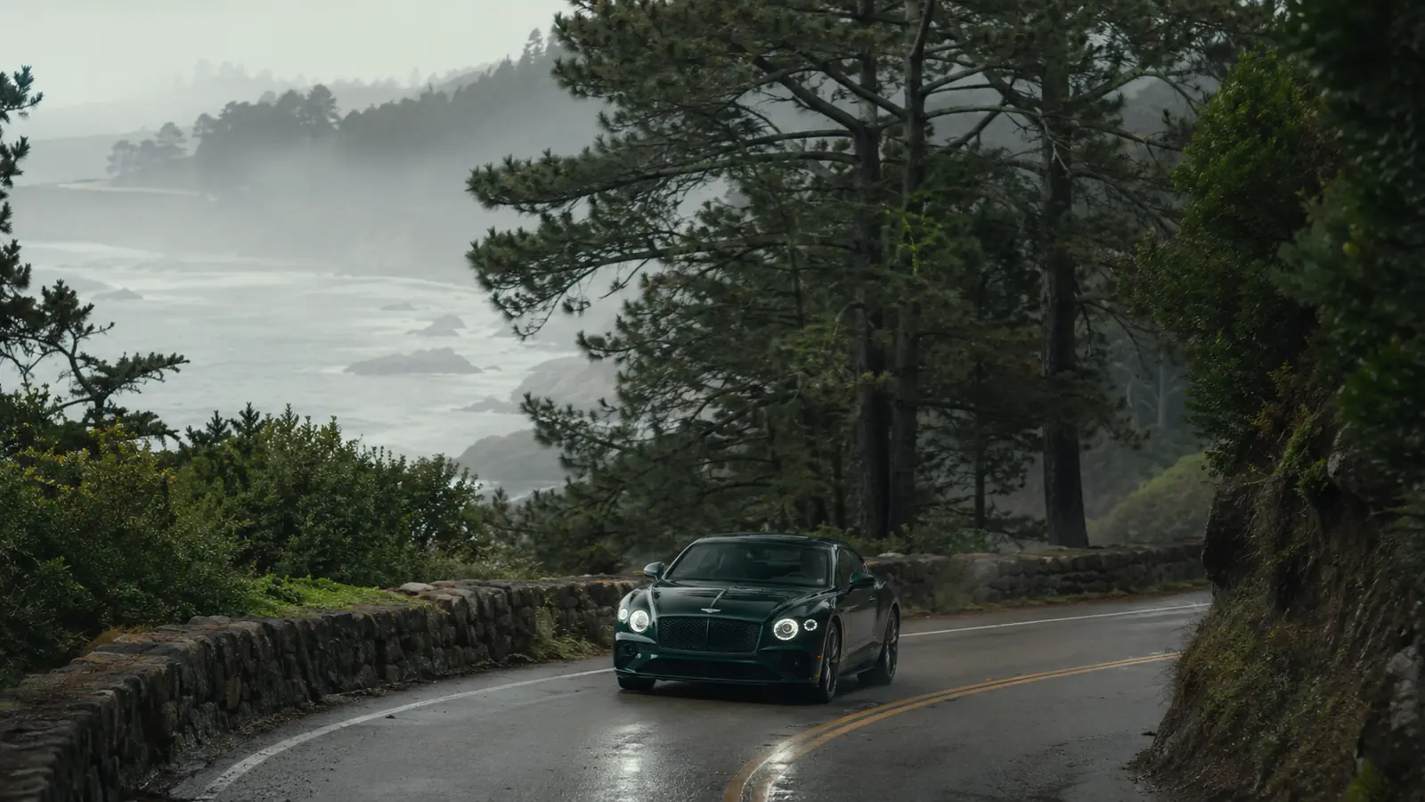 АВТО 1001980 тёмно-зелёный Bentley Continental GT на лесной дороге