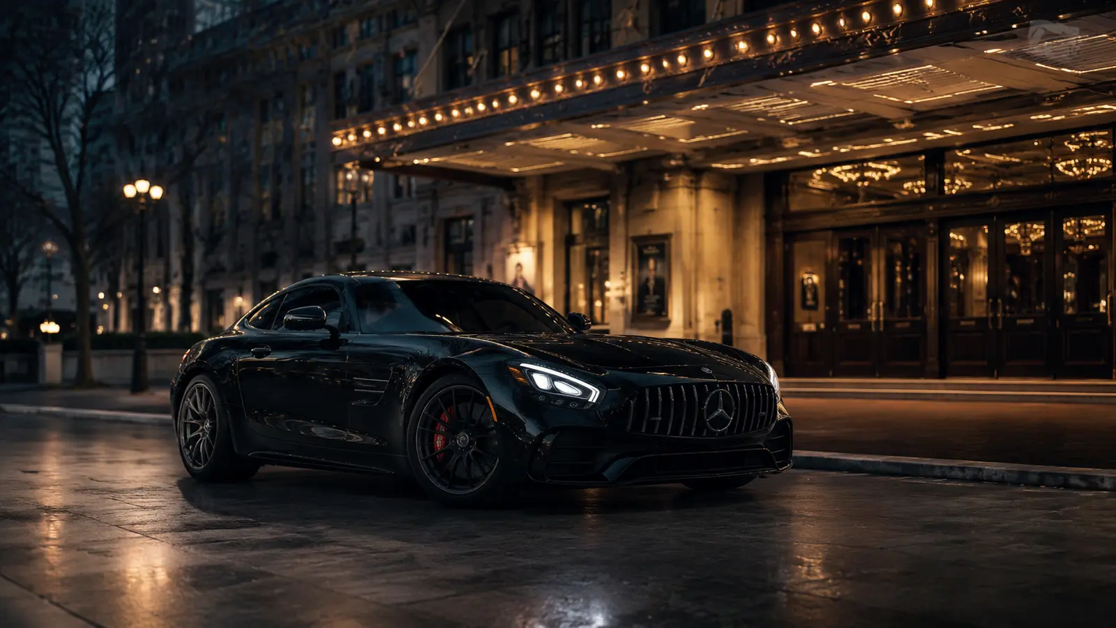 АВТО 1001493 Чёрный Mercedes-AMG GT Coupe у городского театра