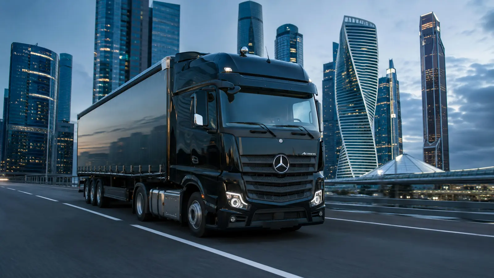 АВТО 1003132 чёрный Mercedes-Benz Actros L truck целиком премиальный кадр
