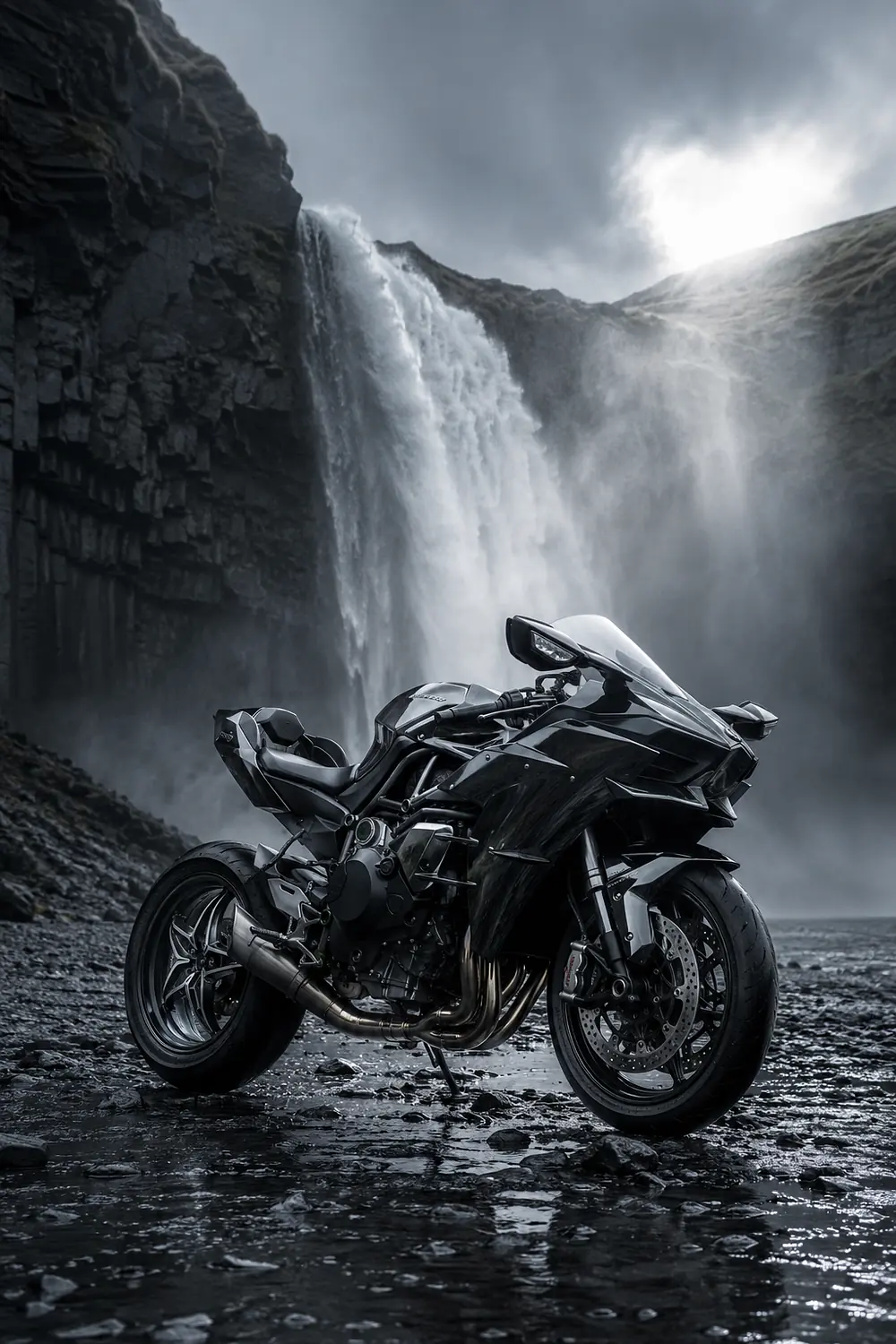 АВТО 1003501 чёрный Kawasaki Ninja H2 у водопада