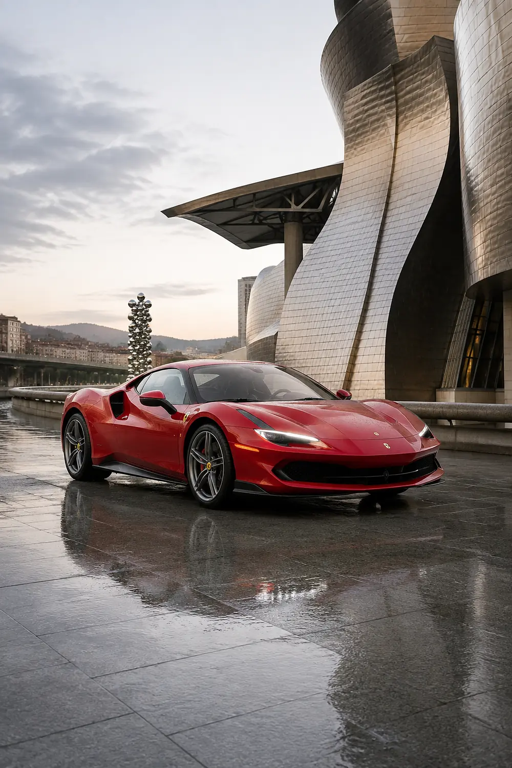 АВТО 1003602 красный Ferrari 296 GTB у современного музея
