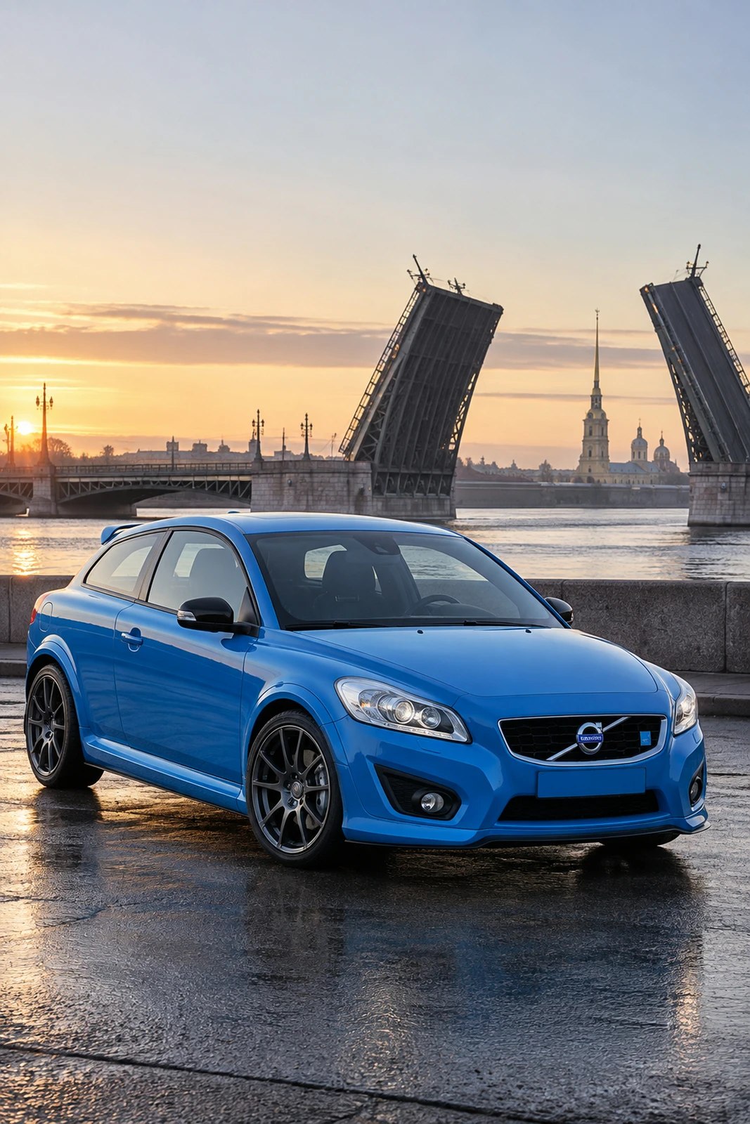 АВТО 1008449 Вольво C30 Polestar голубой Петербург мост на рассвете