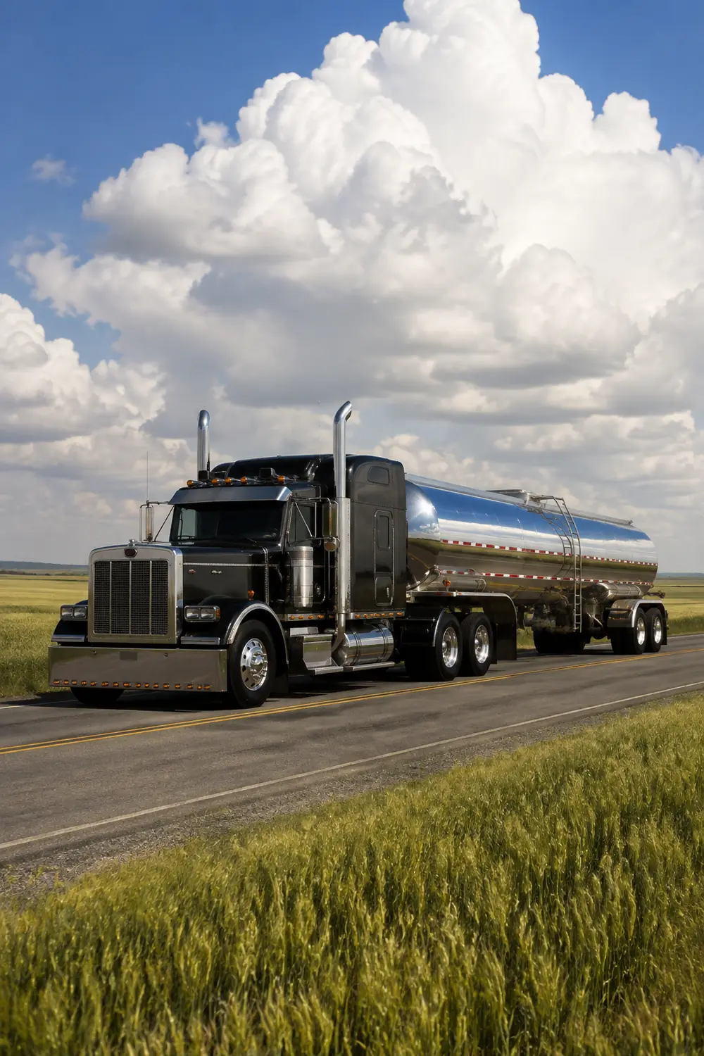 АВТО 1003790 чёрный Freightliner Classic XL с цистерной среди полей