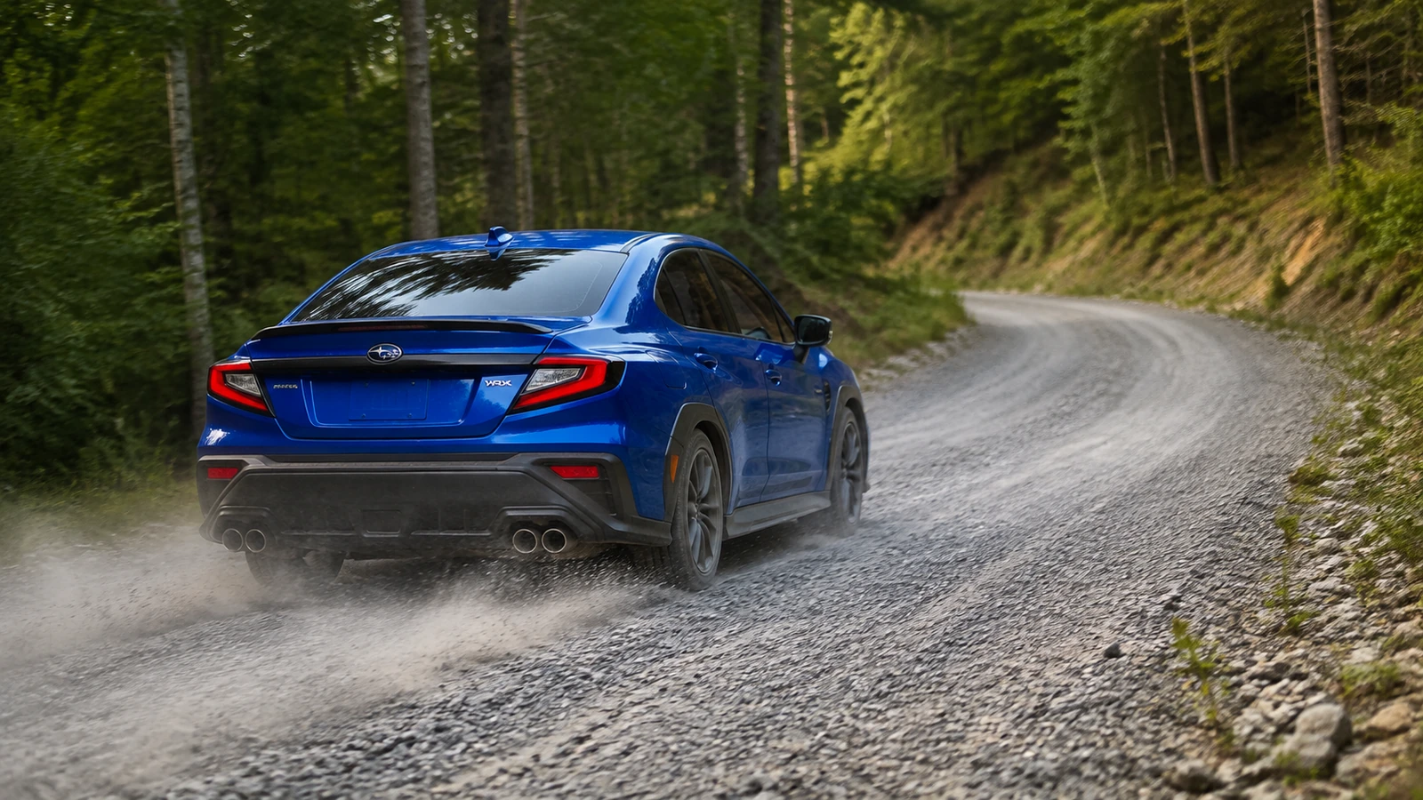 АВТО 1000743 синий Subaru WRX в движении по лесной дороге