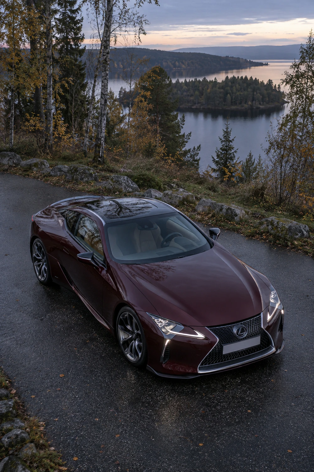 АВТО 1007382 Lexus LC500 бордовый сумерки в березовой роще