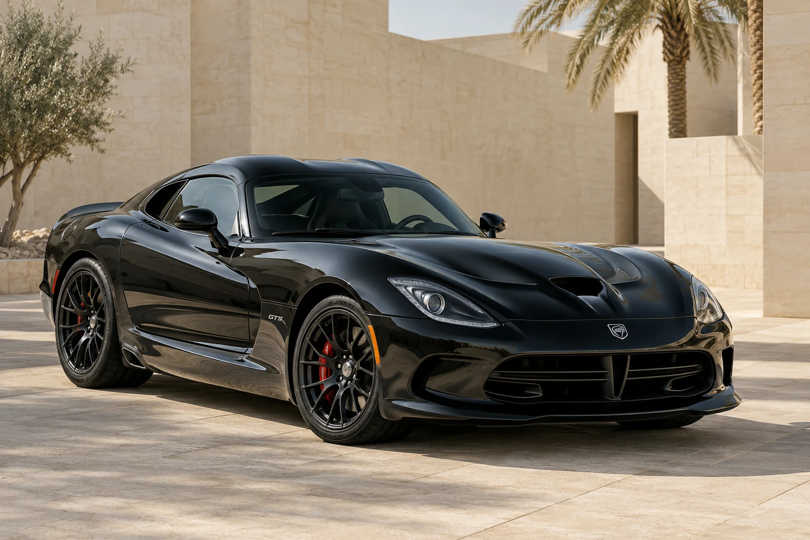 АВТО 1008514 Додж Viper GTS чёрный Дубай минималистичный двор
