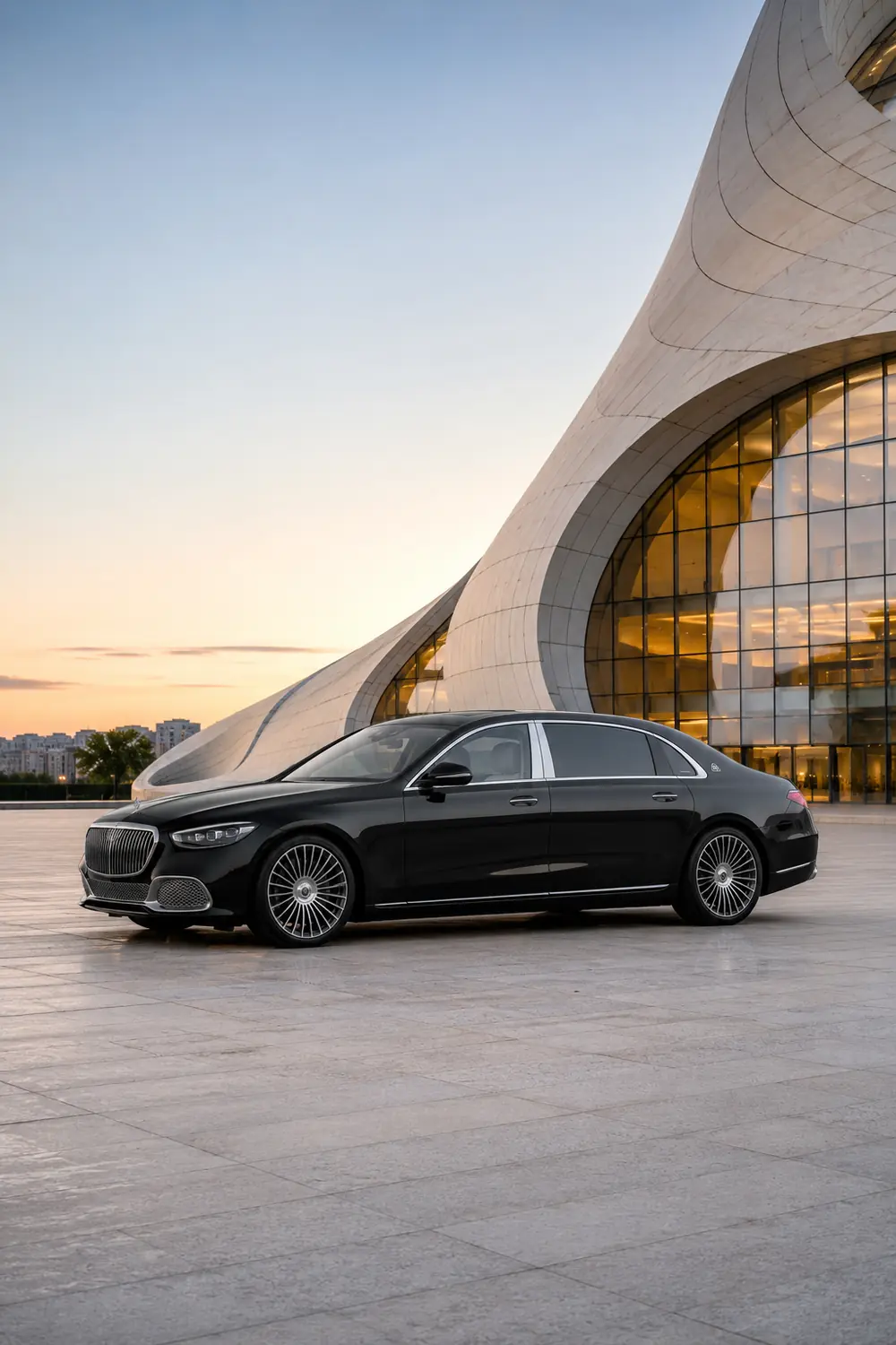 АВТО 1003796 чёрный Mercedes Maybach S680 у современной оперы