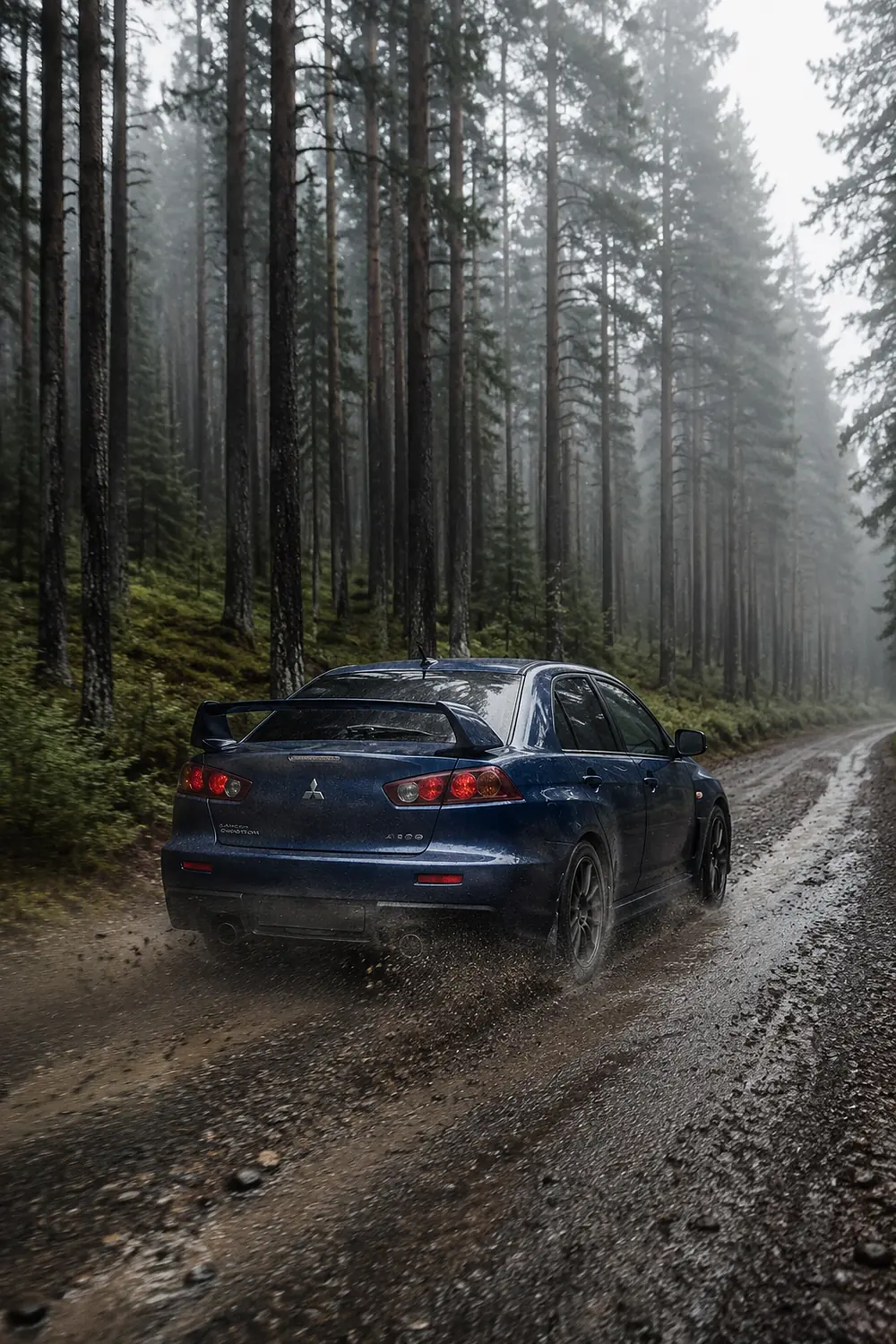 АВТО 1003457 синий Mitsubishi Lancer Evolution на мокром гравии
