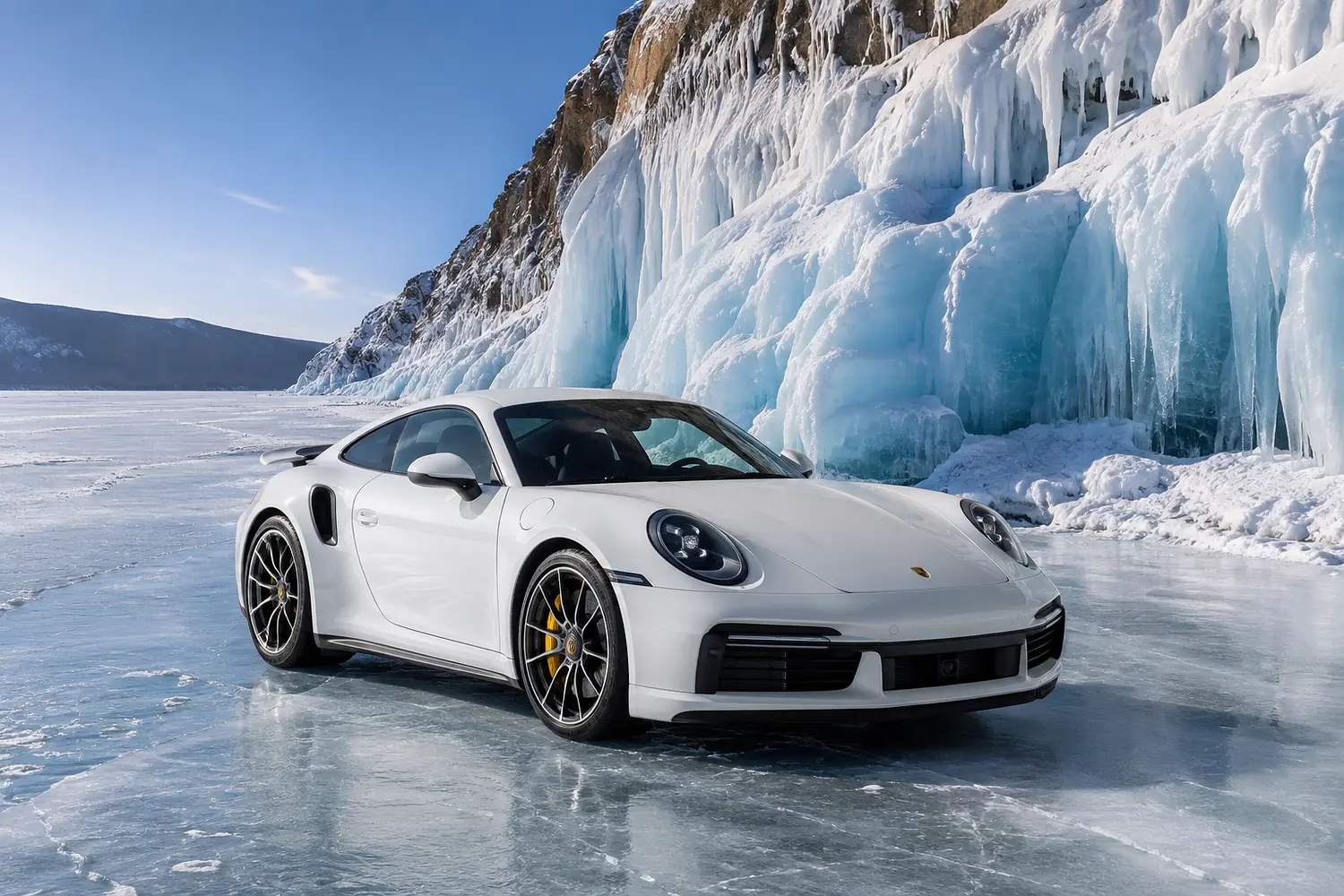 АВТО 1003634 белый Porsche 911 Turbo S у ледяных скал