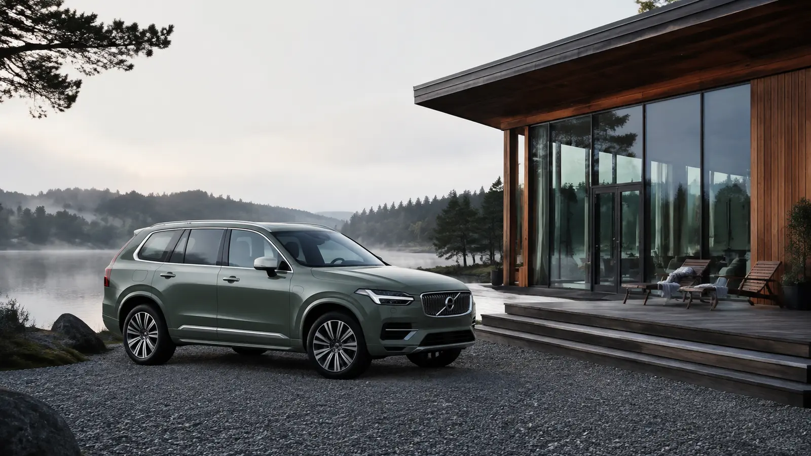 АВТО 1001536 Зелёный Volvo XC90 у озёрного спа