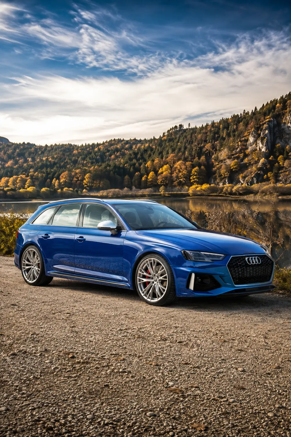 АВТО 1003847 синий Audi RS 4 Avant у осеннего озера